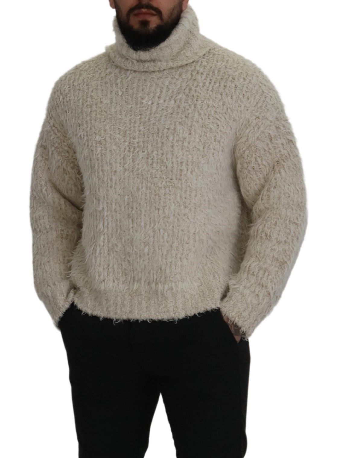 Dolce & Gabbana Cremefarbener Rollkragenpullover aus Wollstrick