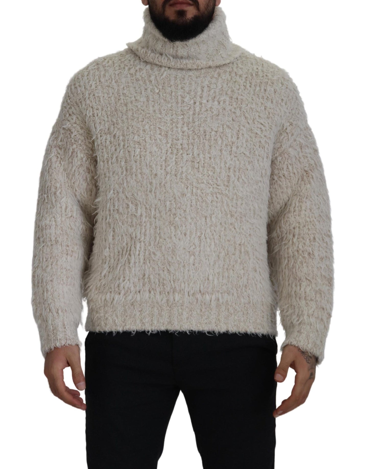 Dolce & Gabbana Cremefarbener Rollkragenpullover aus Wollstrick