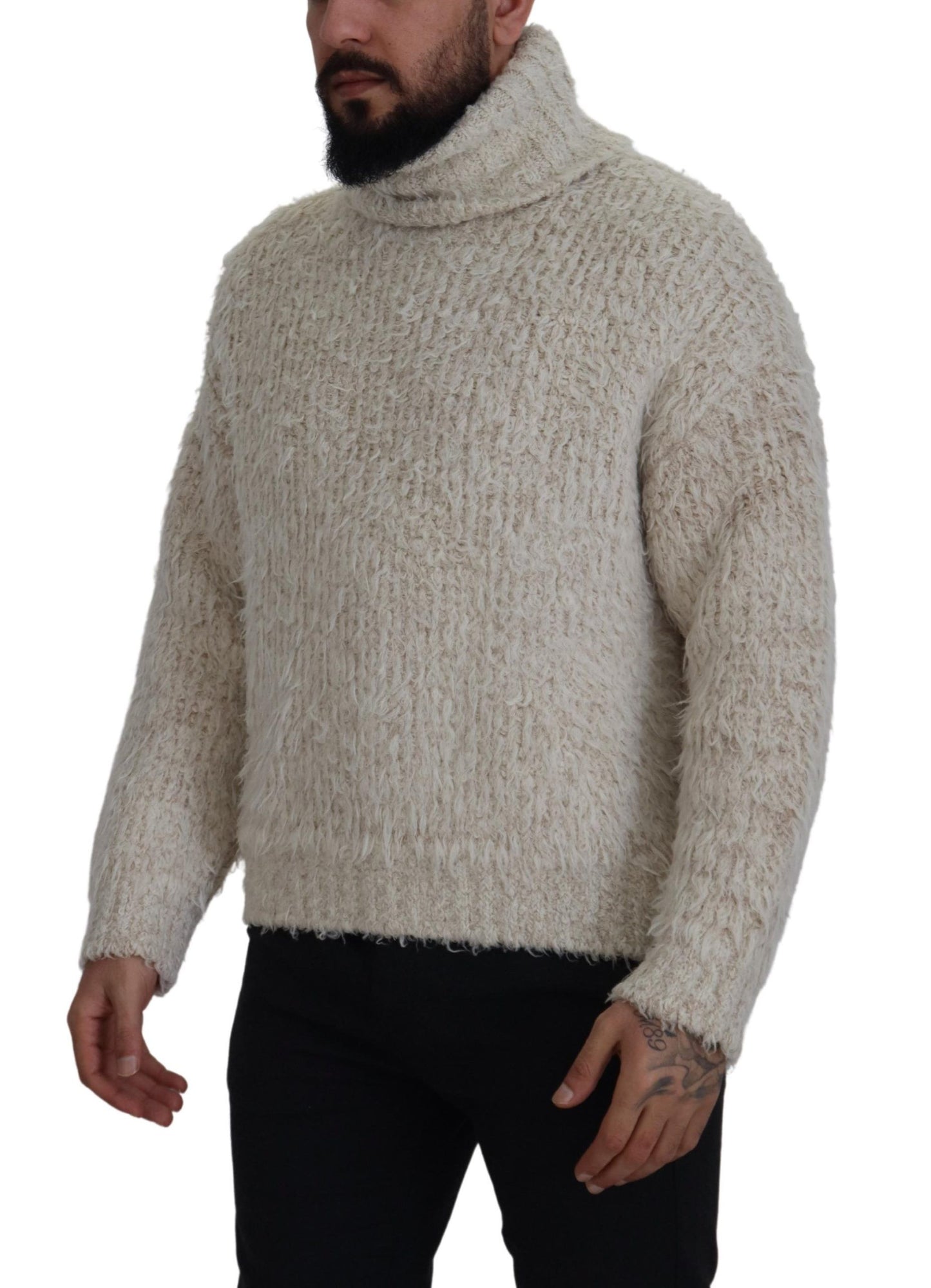 Dolce & Gabbana Cremefarbener Rollkragenpullover aus Wollstrick