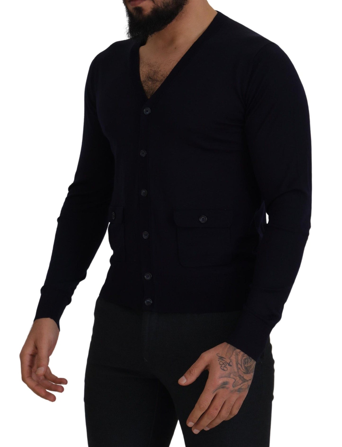 Dolce & Gabbana Blauer STAFF-Daunen-Cardigan aus Wolle