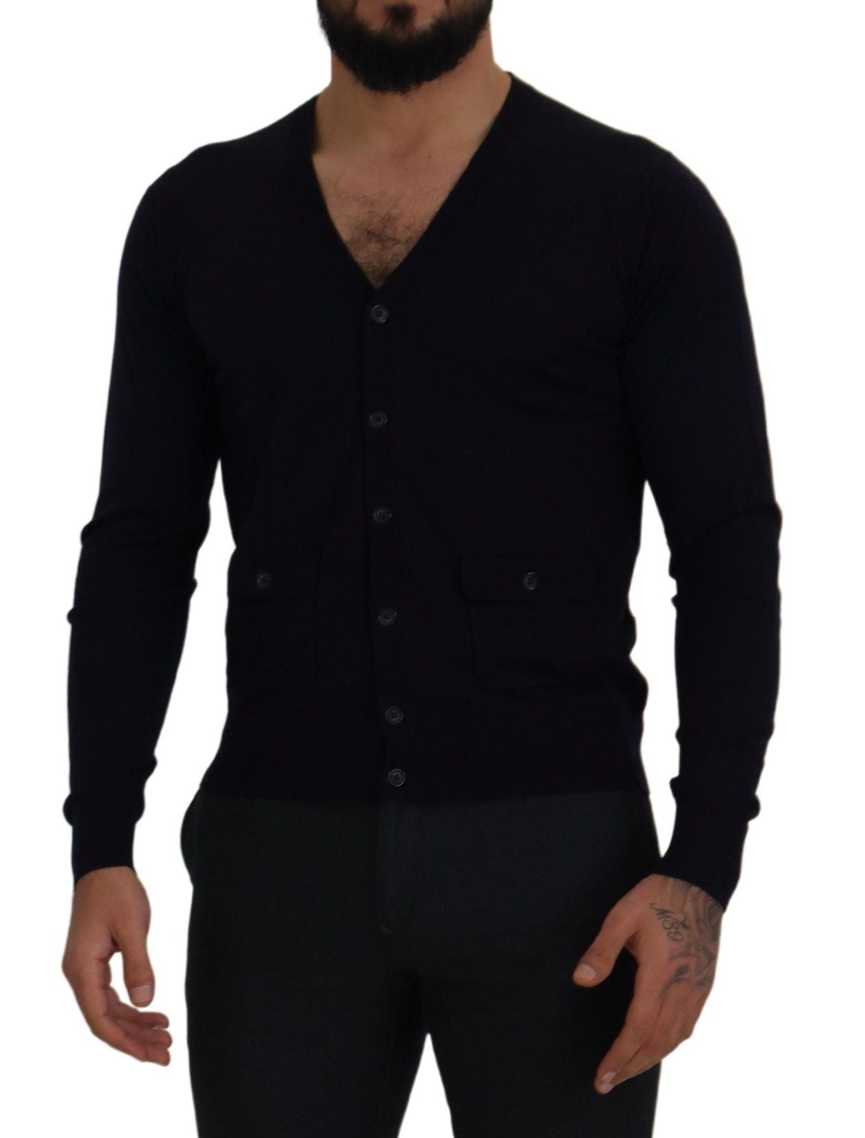 Dolce & Gabbana Blauer STAFF-Daunen-Cardigan aus Wolle