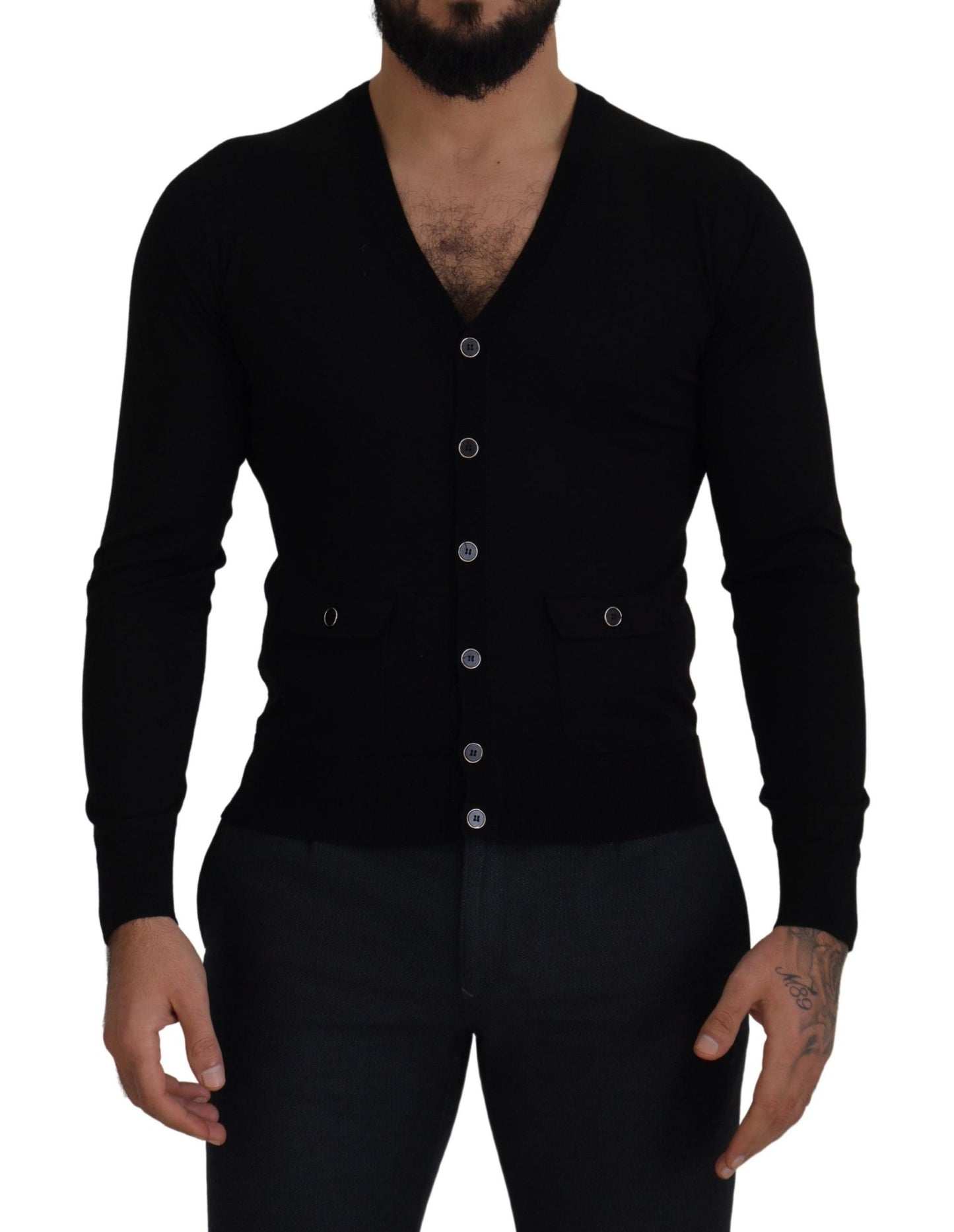 Dolce & Gabbana – Schwarzer Cardigan aus Wolle mit Knopfleiste