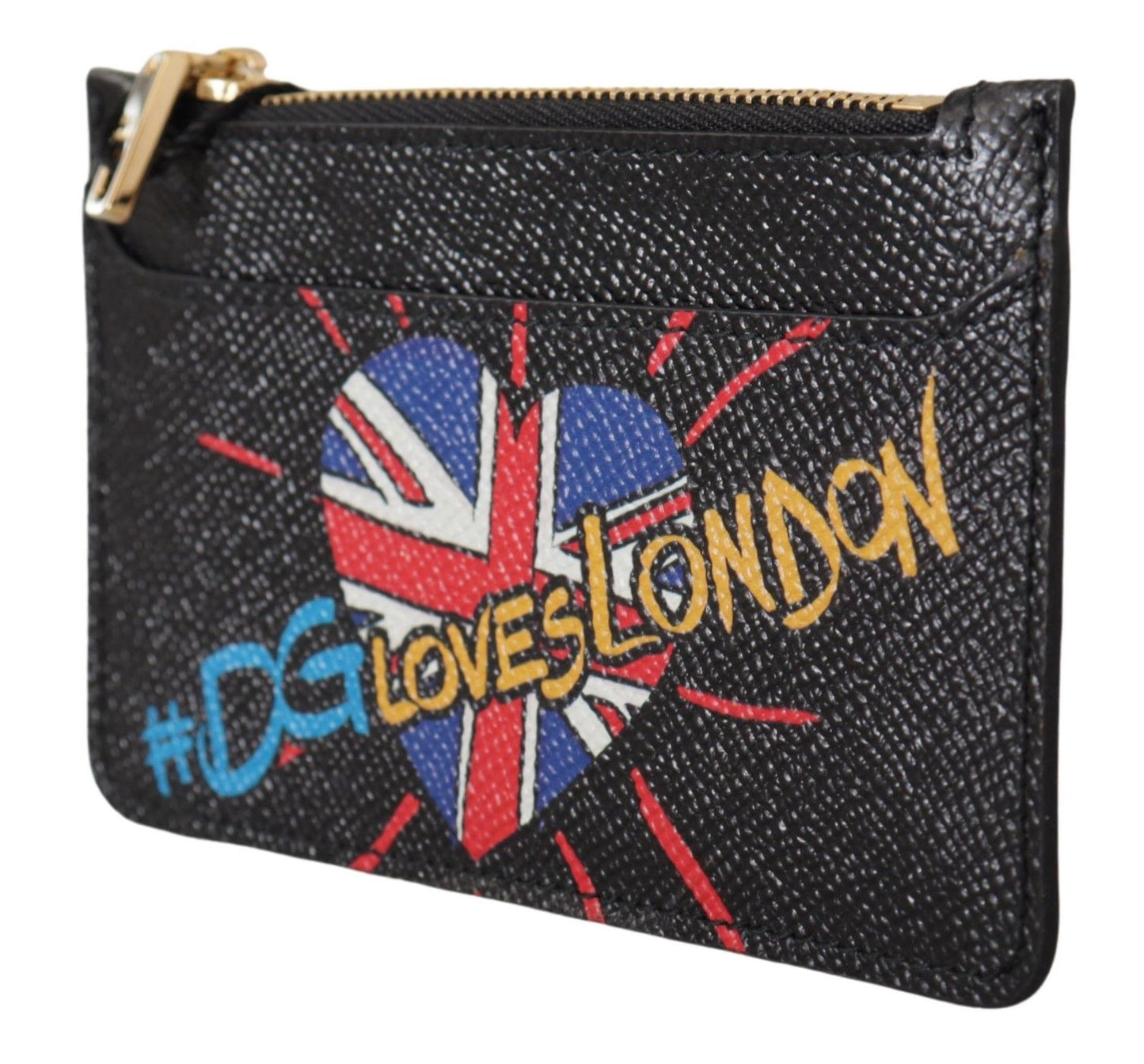Dolce & Gabbana Schwarzes Leder #DGLovesLondon Damen Kartenetui Münzfach Geldbörse