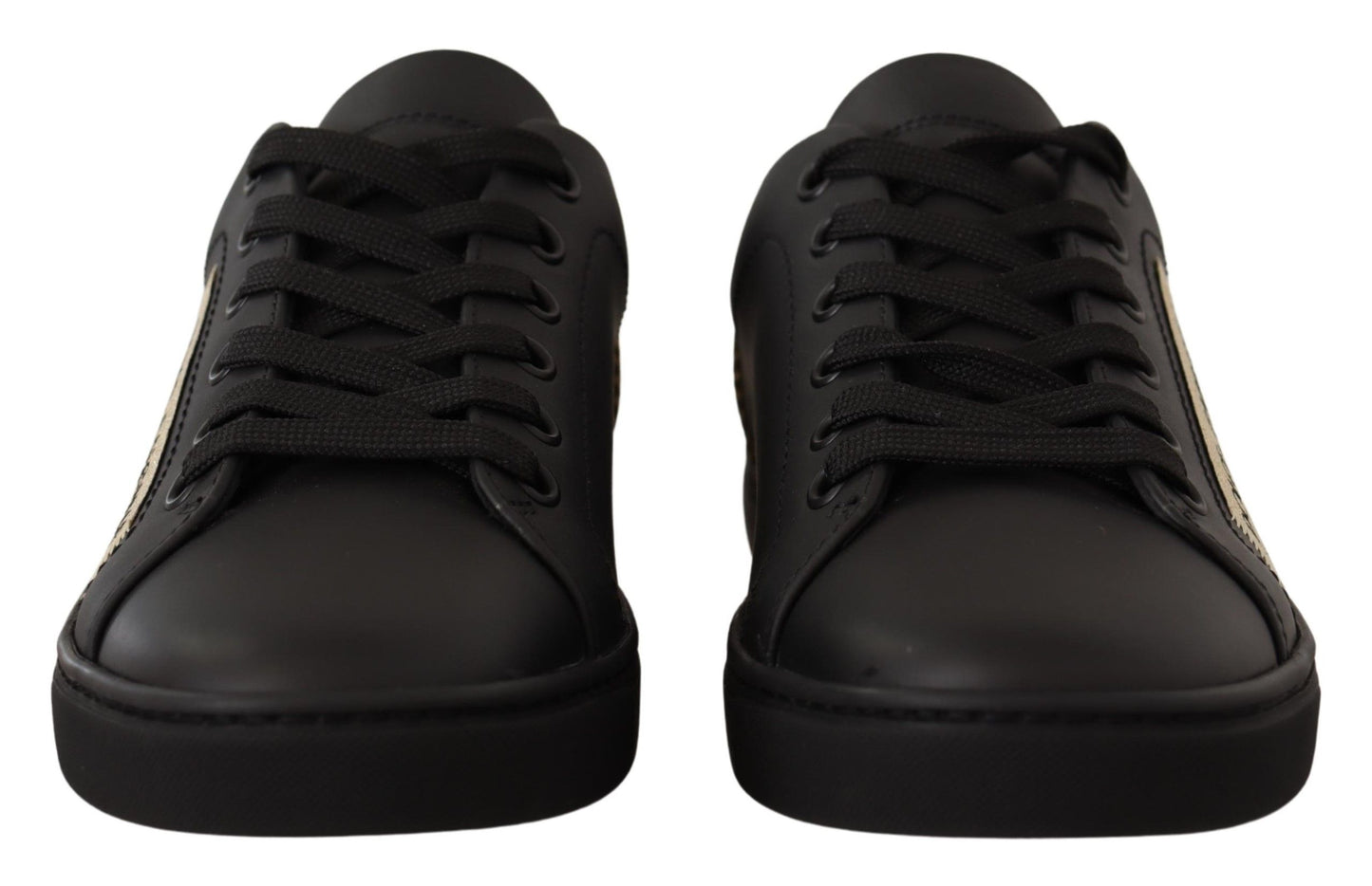 Dolce & Gabbana Schwarz Gold Leder Low Top Sneakers Damenschuhe