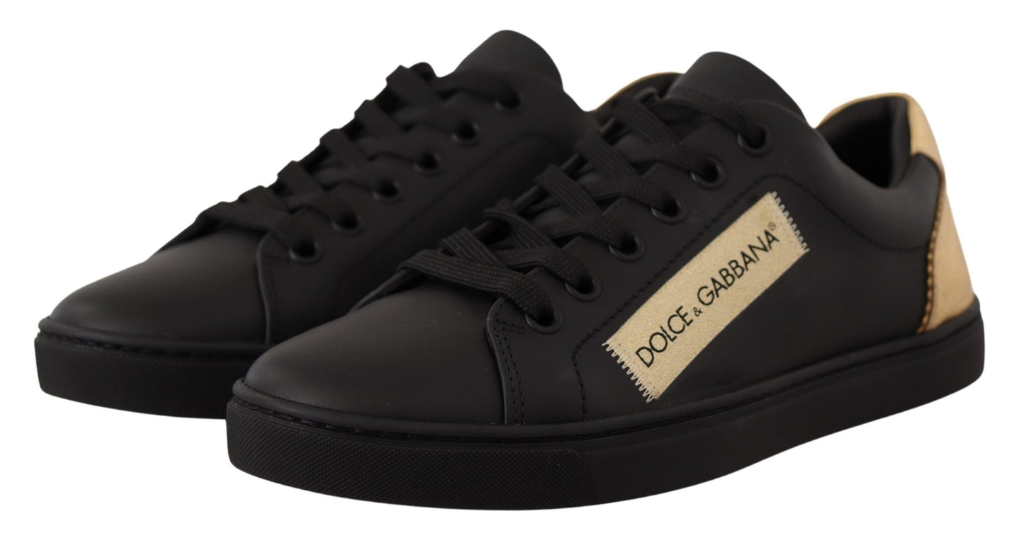 Dolce & Gabbana Schwarz Gold Leder Low Top Sneakers Damenschuhe