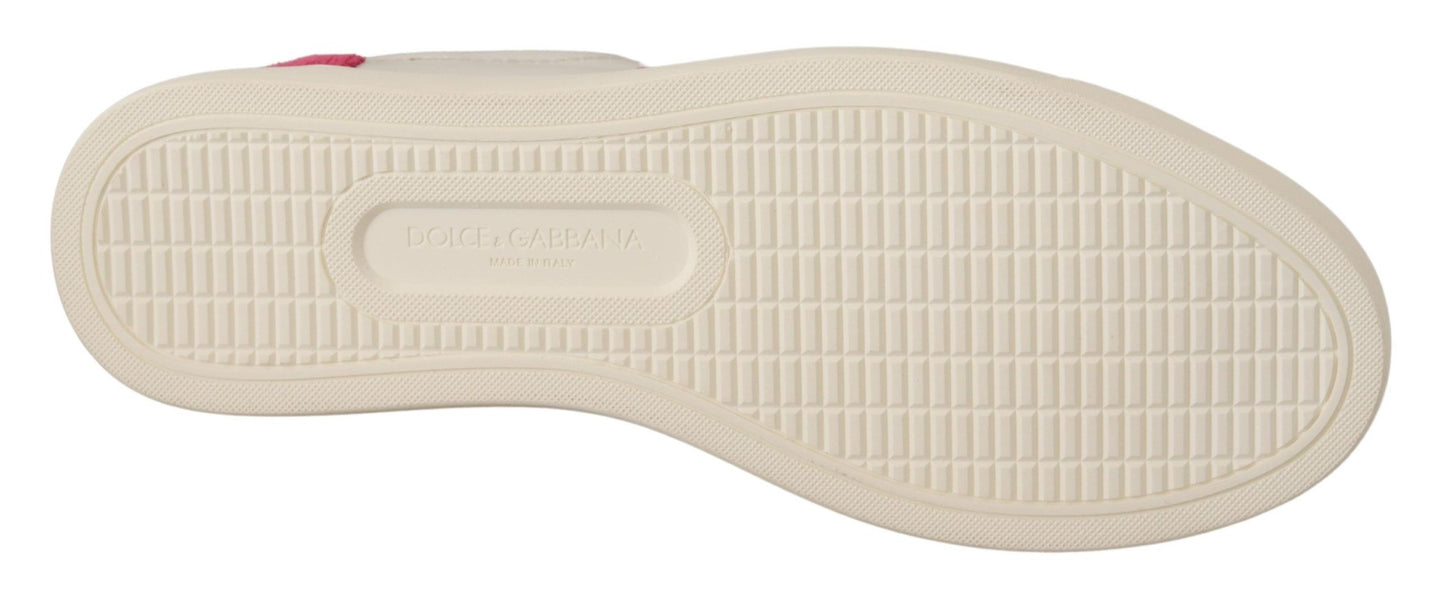 Dolce & Gabbana Weiß Rosa Leder Low Top Sneakers Damenschuhe