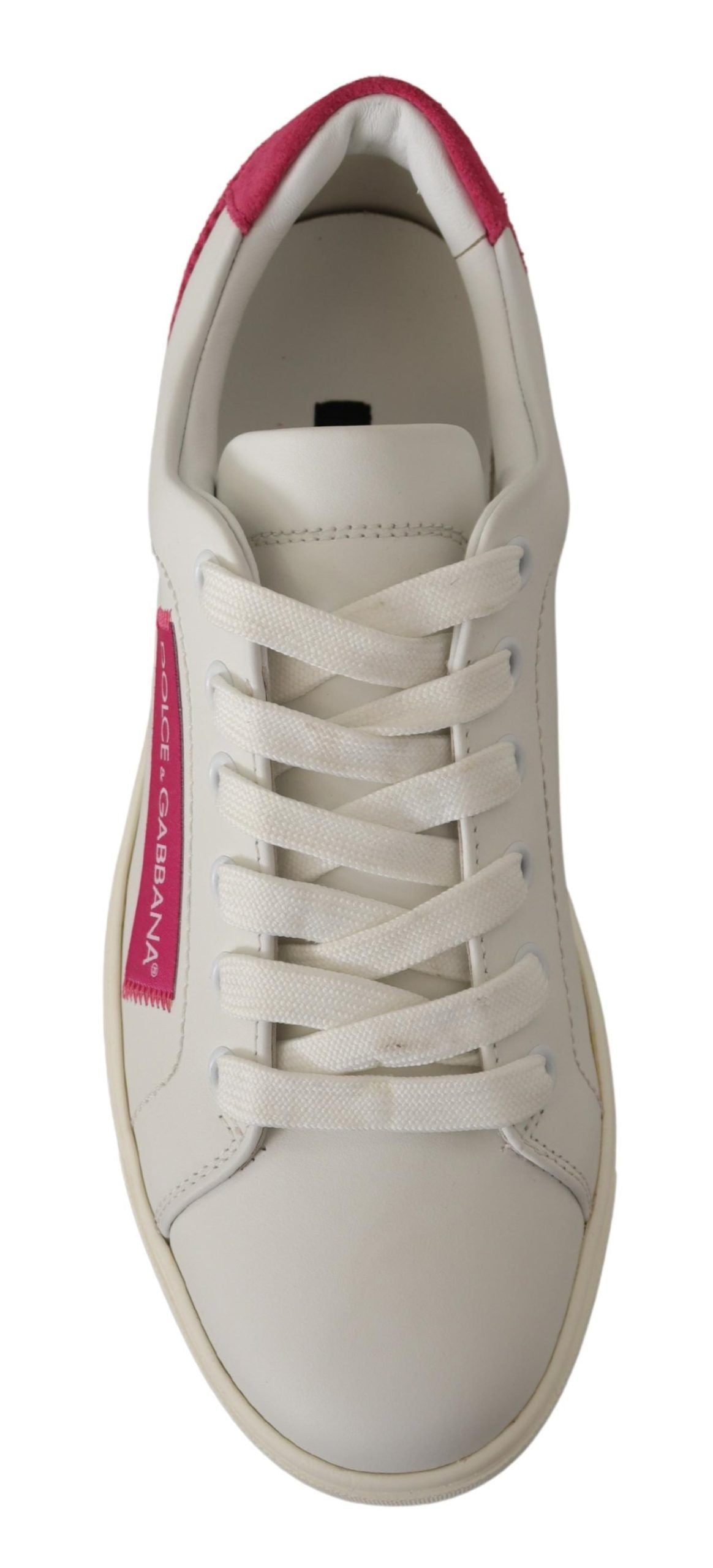 Dolce & Gabbana Weiß Rosa Leder Low Top Sneakers Damenschuhe