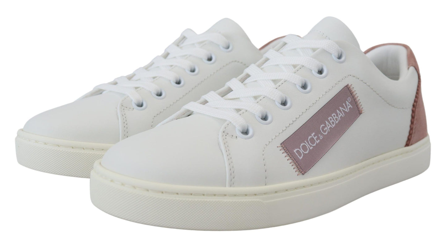 Dolce & Gabbana Weiß Rosa Leder Low Top Sneakers Schuhe