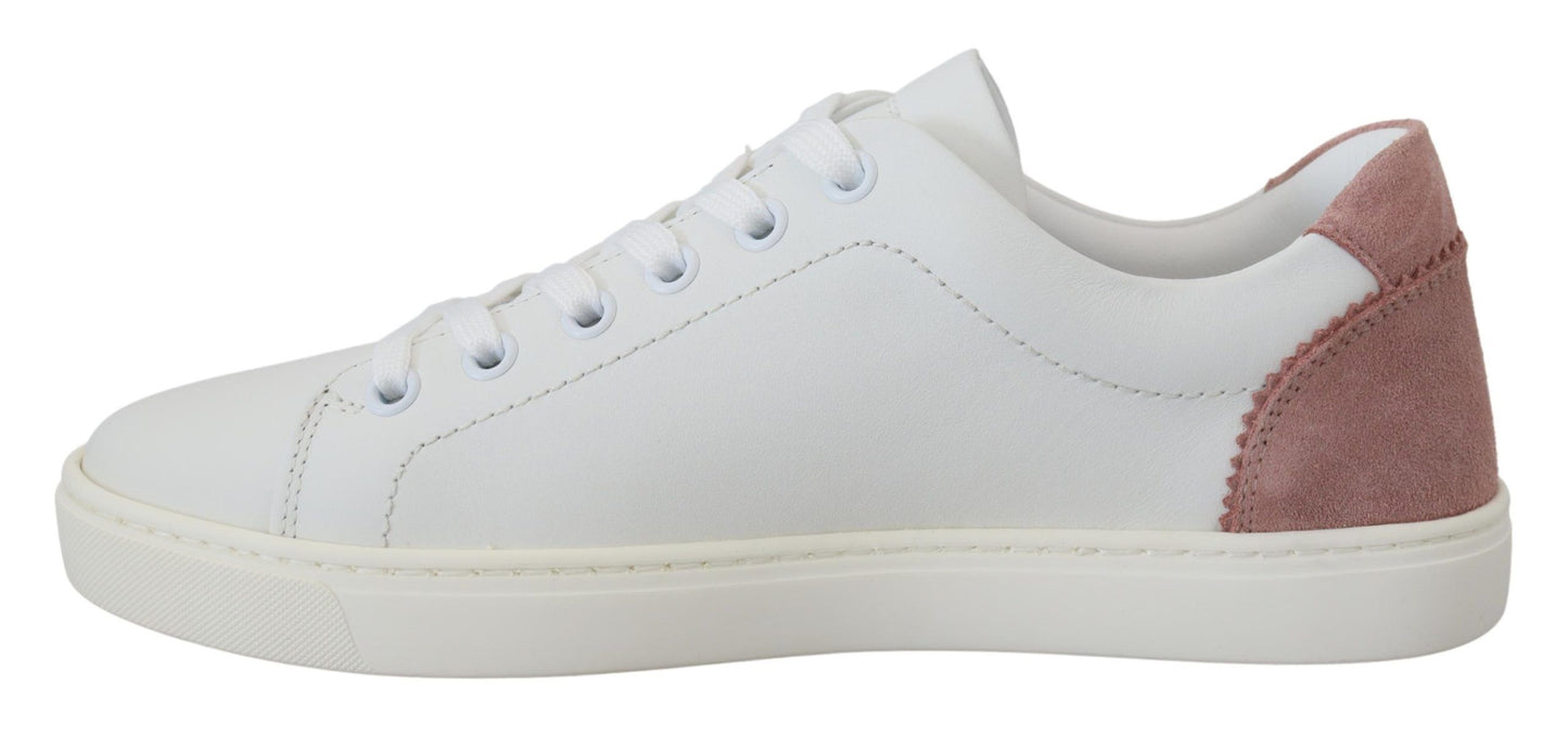 Dolce & Gabbana Weiß Rosa Leder Low Top Sneakers Schuhe