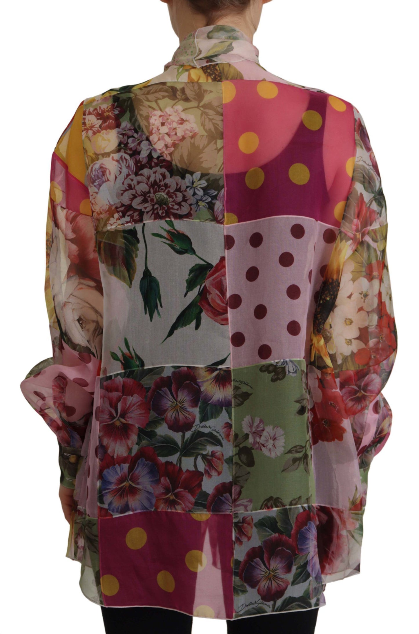 Dolce & Gabbana Mehrfarbiges Patchwork-Blusetop mit Ascot-Kragen