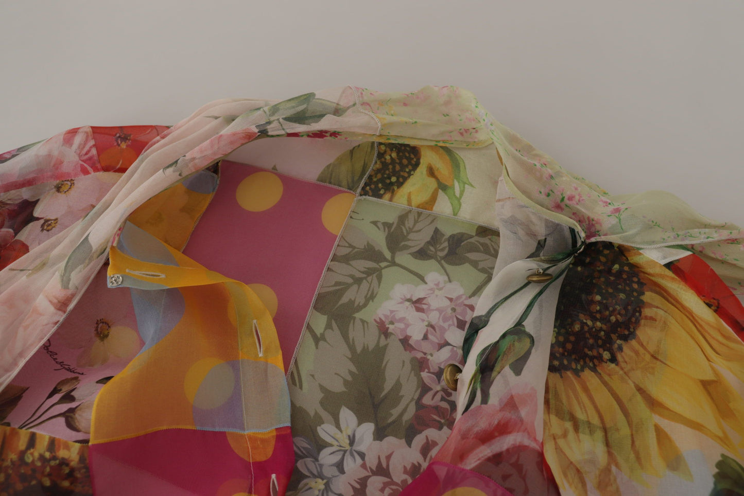 Dolce & Gabbana Mehrfarbiges Patchwork-Blusetop mit Ascot-Kragen