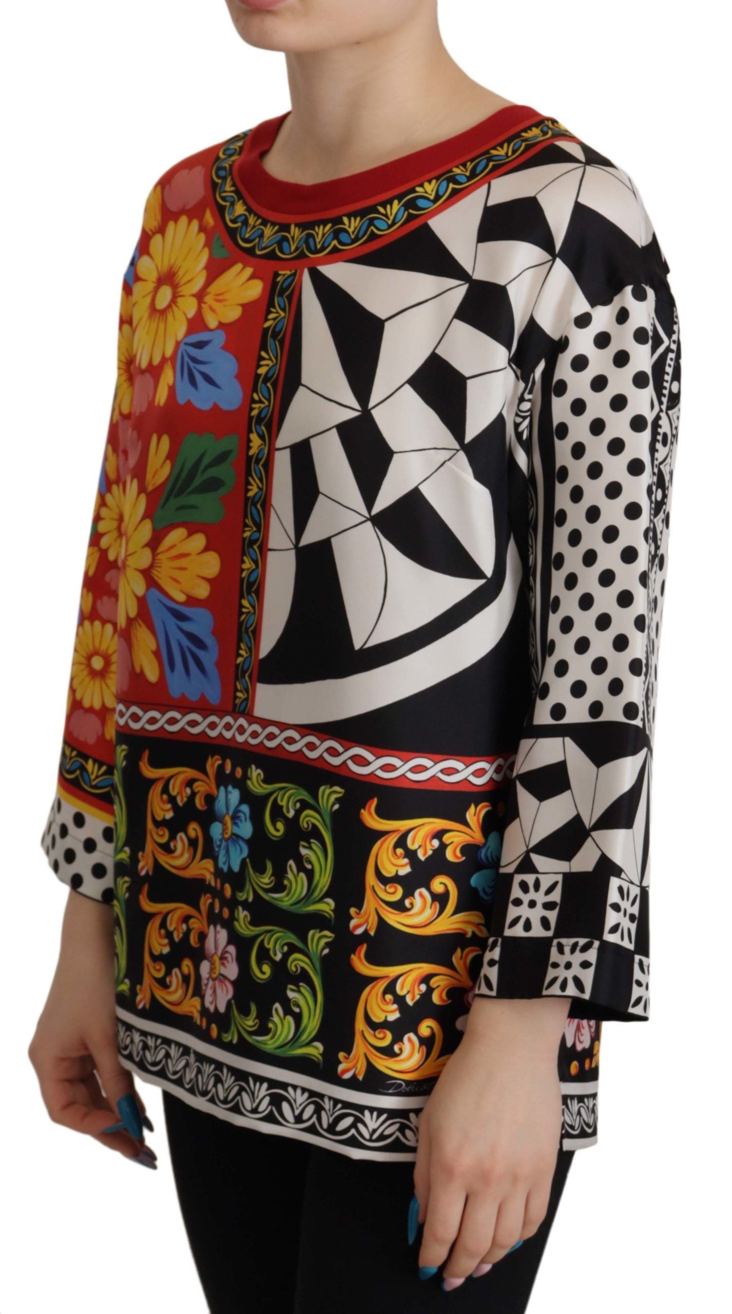 Dolce & Gabbana, mehrfarbig bedrucktes, lockeres Langarmshirt im Barockstil