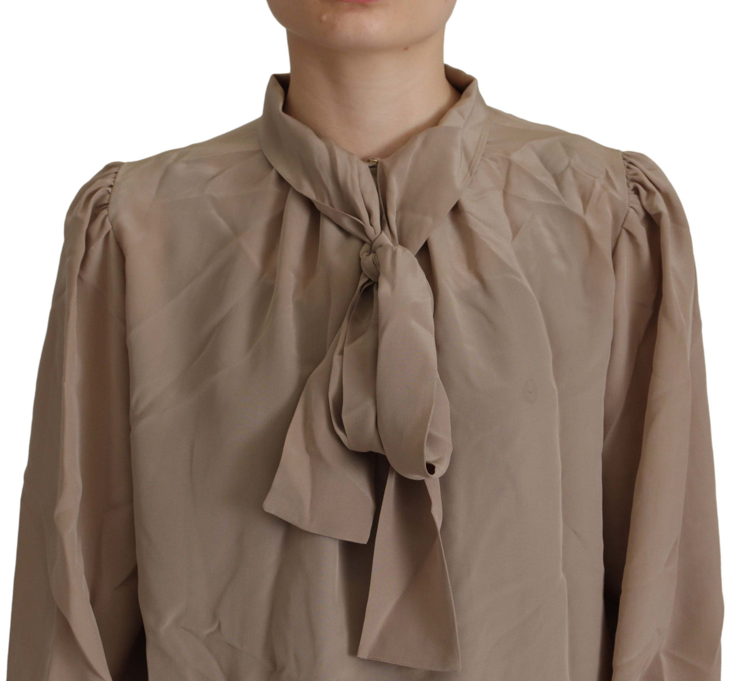 Dolce & Gabbana – Bluse mit Ascot-Kragen und braunem Bund