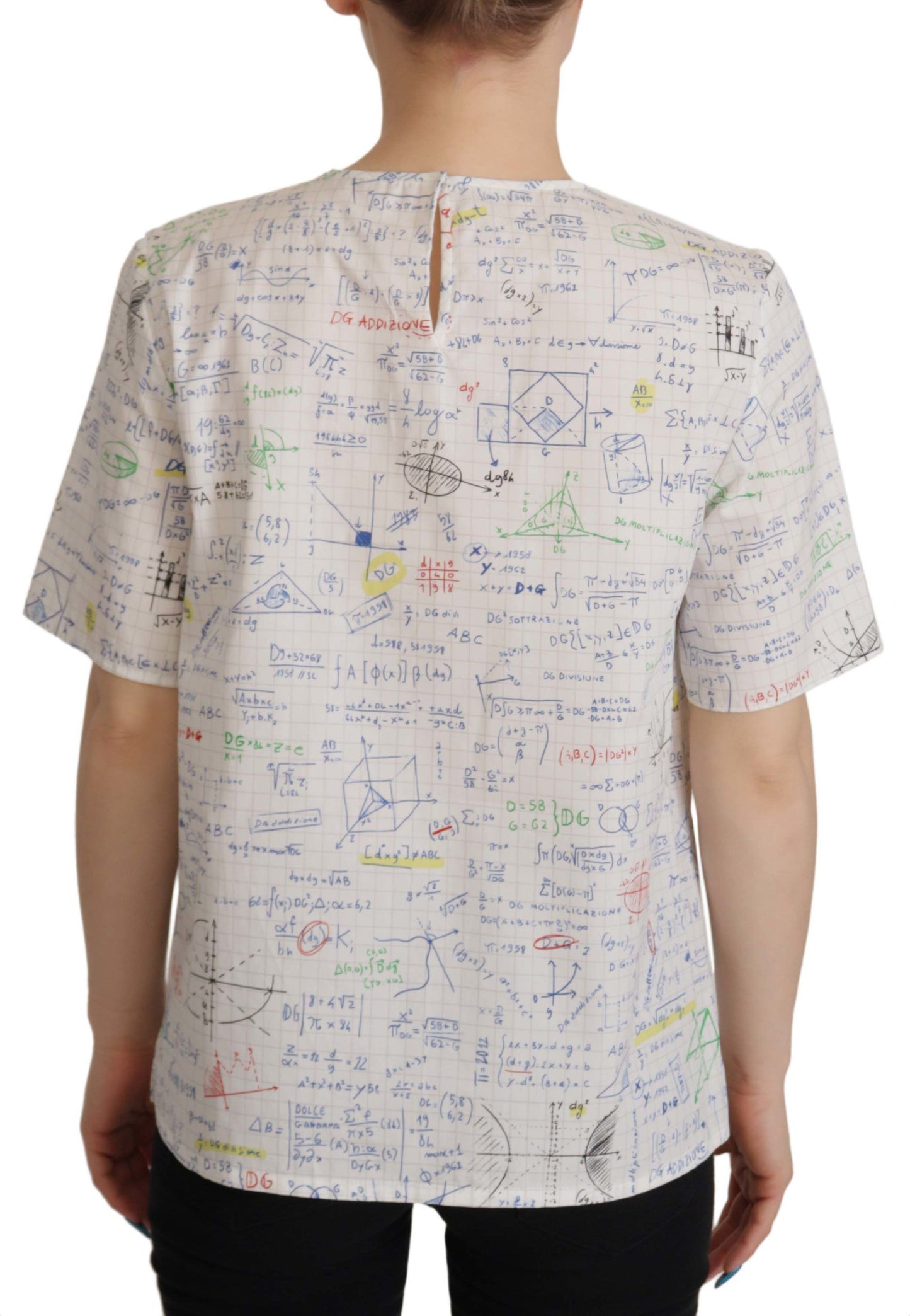 Dolce & Gabbana – Kurzärmliges Oberteil aus weißer Baumwolle mit Algebra-Print