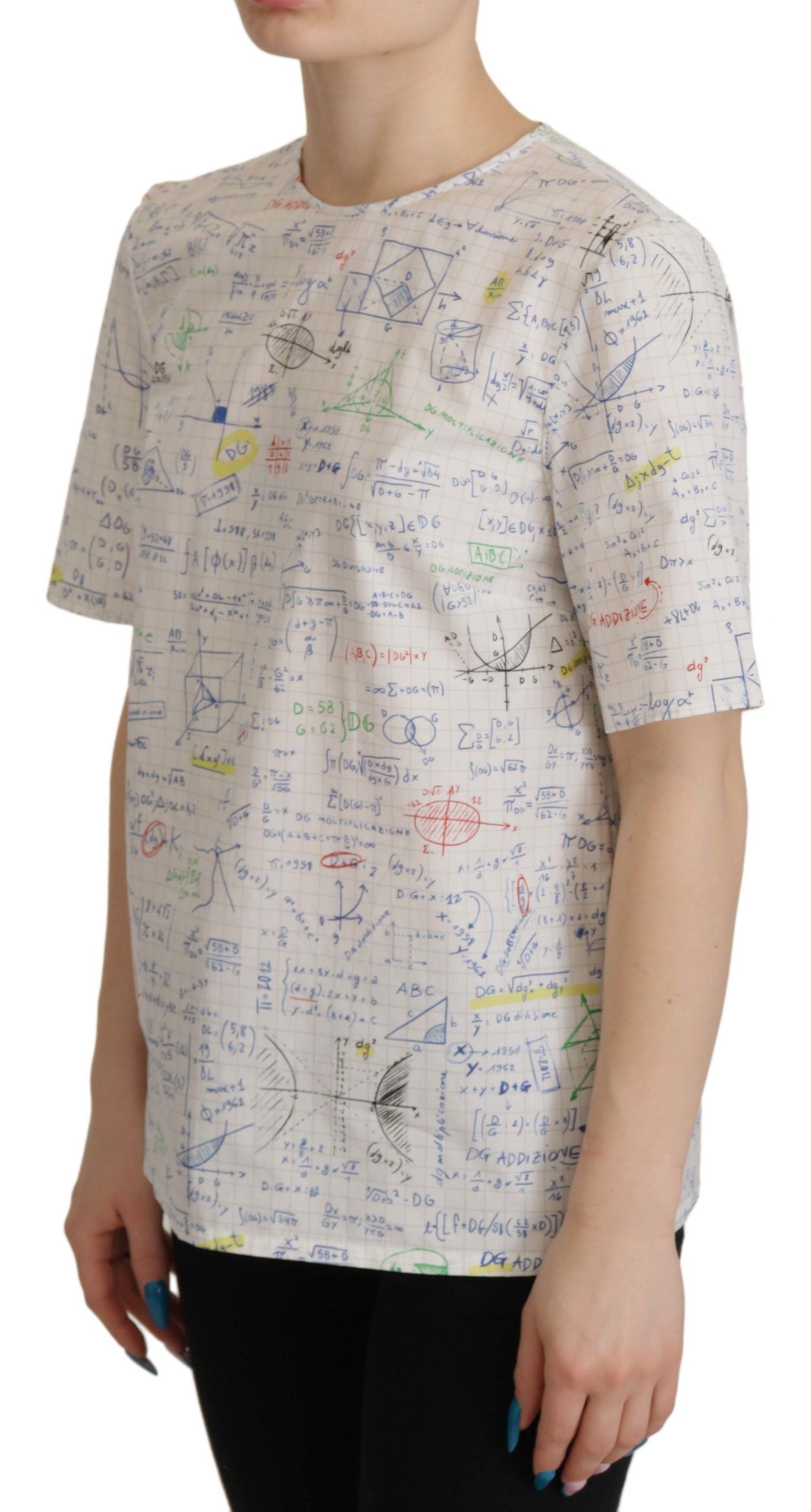 Dolce & Gabbana – Kurzärmliges Oberteil aus weißer Baumwolle mit Algebra-Print