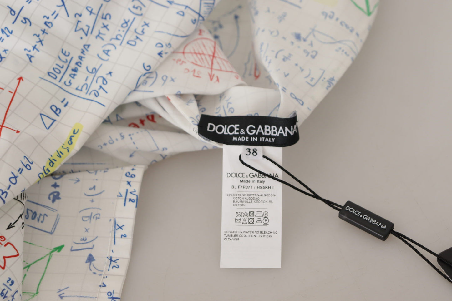 Dolce & Gabbana – Kurzärmliges Oberteil aus weißer Baumwolle mit Algebra-Print