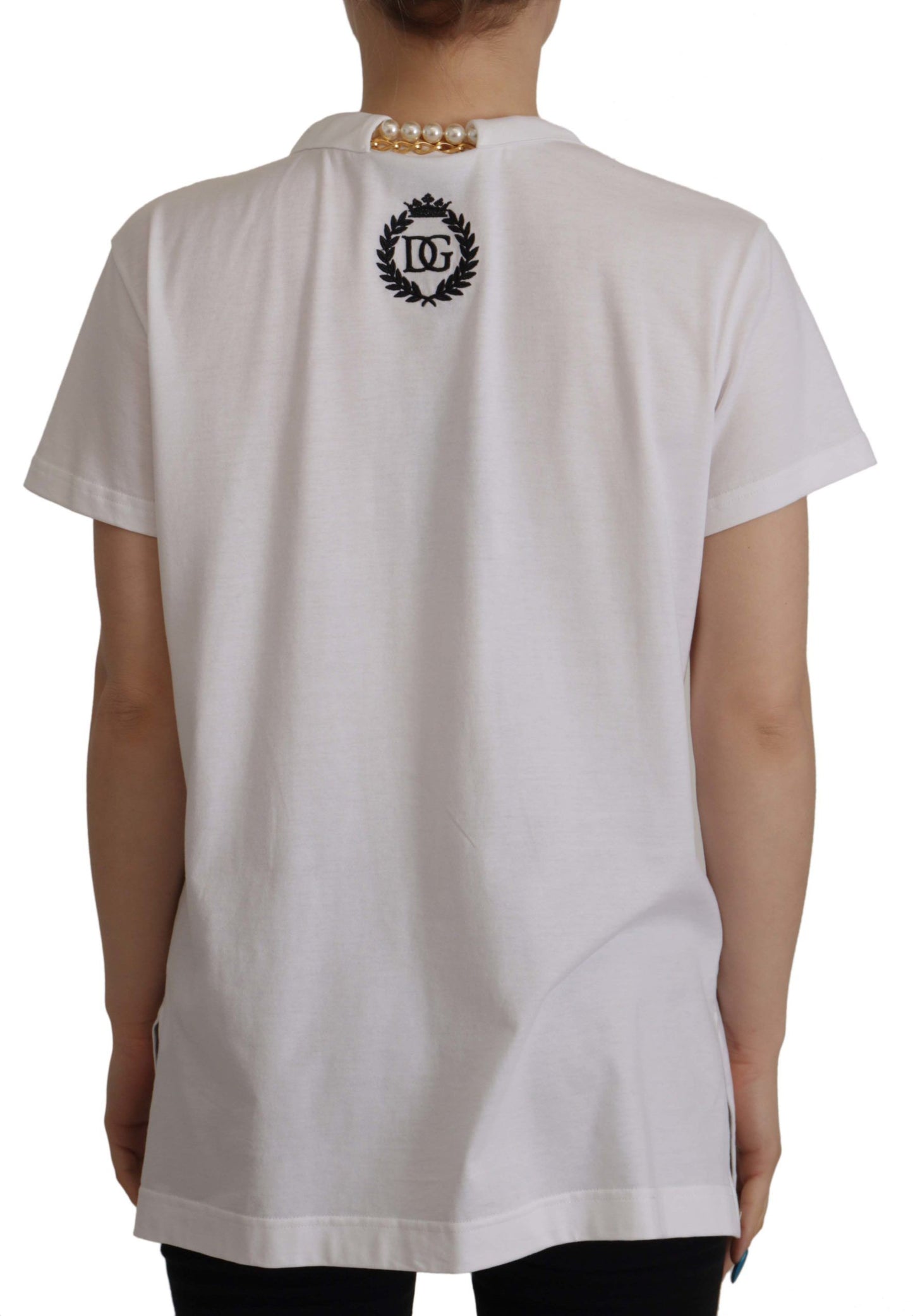 Dolce & Gabbana – Weißes T-Shirt-Oberteil mit Halskette und verziertem Ausschnitt