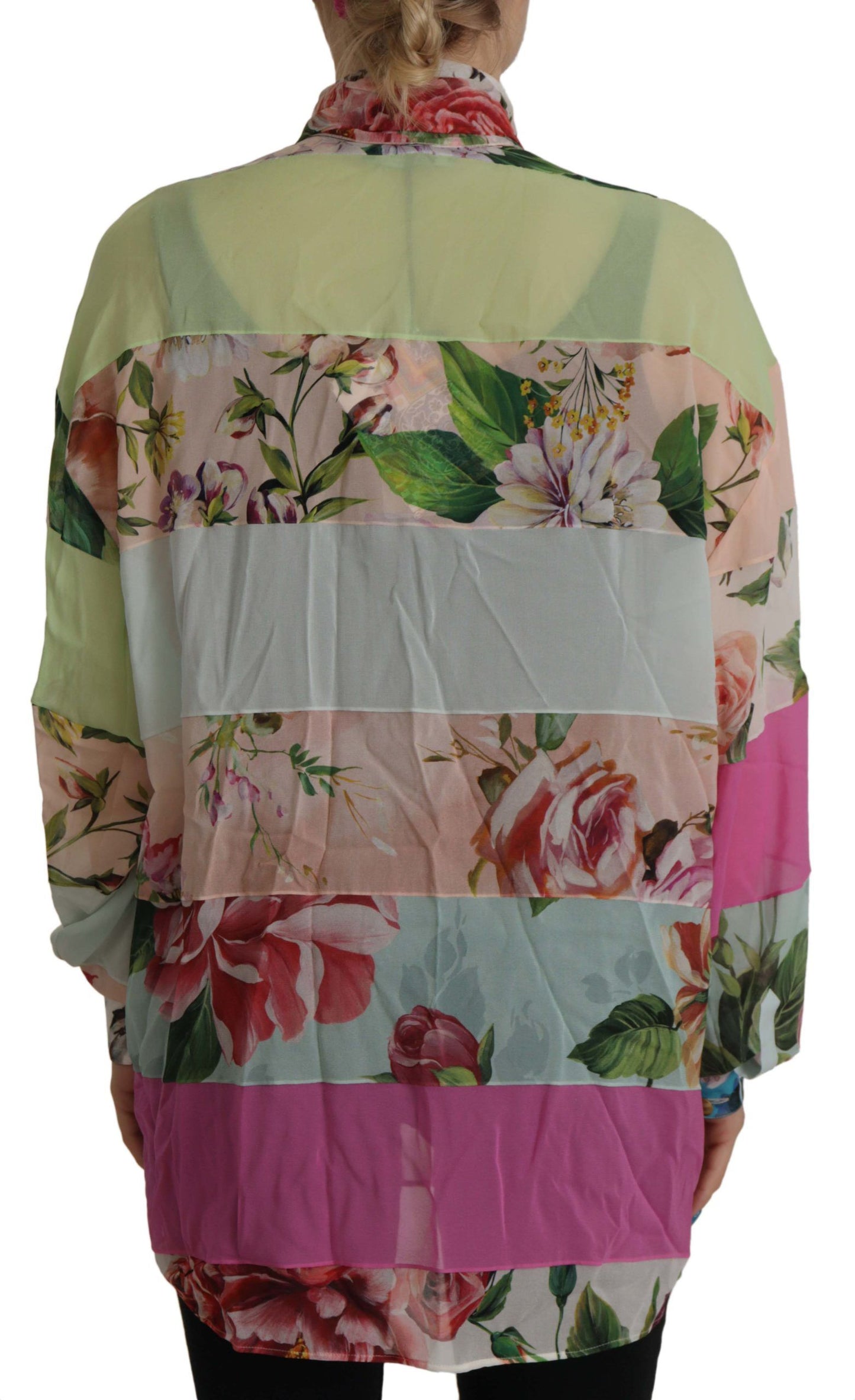 Dolce & Gabbana Bluse mit mehrfarbigem Ascot-Kragen und floralem Patchwork-Design