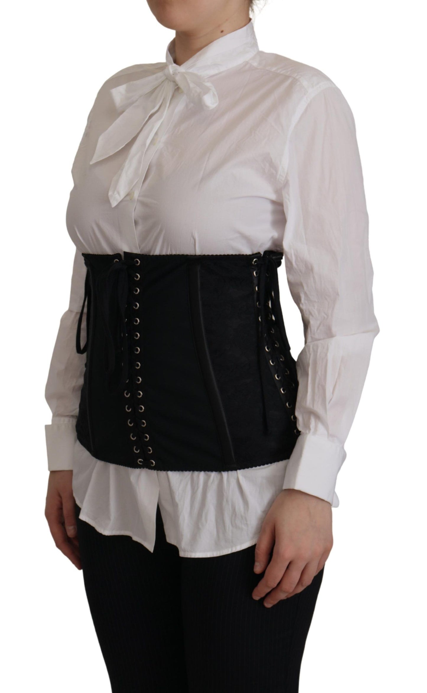 Dolce & Gabbana – Schwarzes Oberteil mit Korsettgürtel und Stretch-Taillenriemen