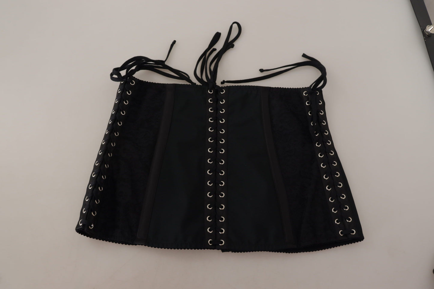 Dolce & Gabbana – Schwarzes Oberteil mit Korsettgürtel und Stretch-Taillenriemen