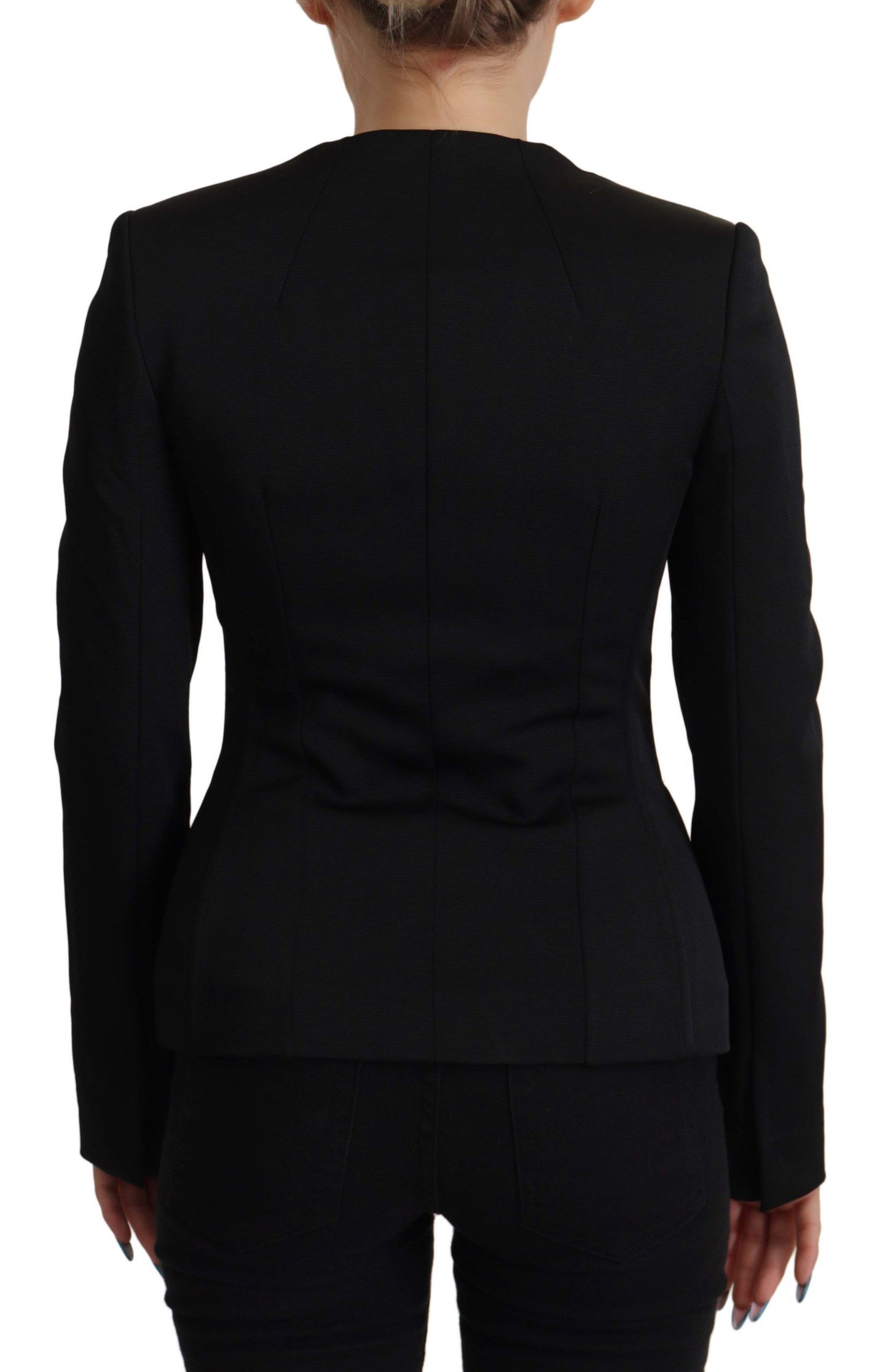 Dolce & Gabbana – Schwarze Slim Fit-Jacke mit langen Ärmeln und Druckknöpfen