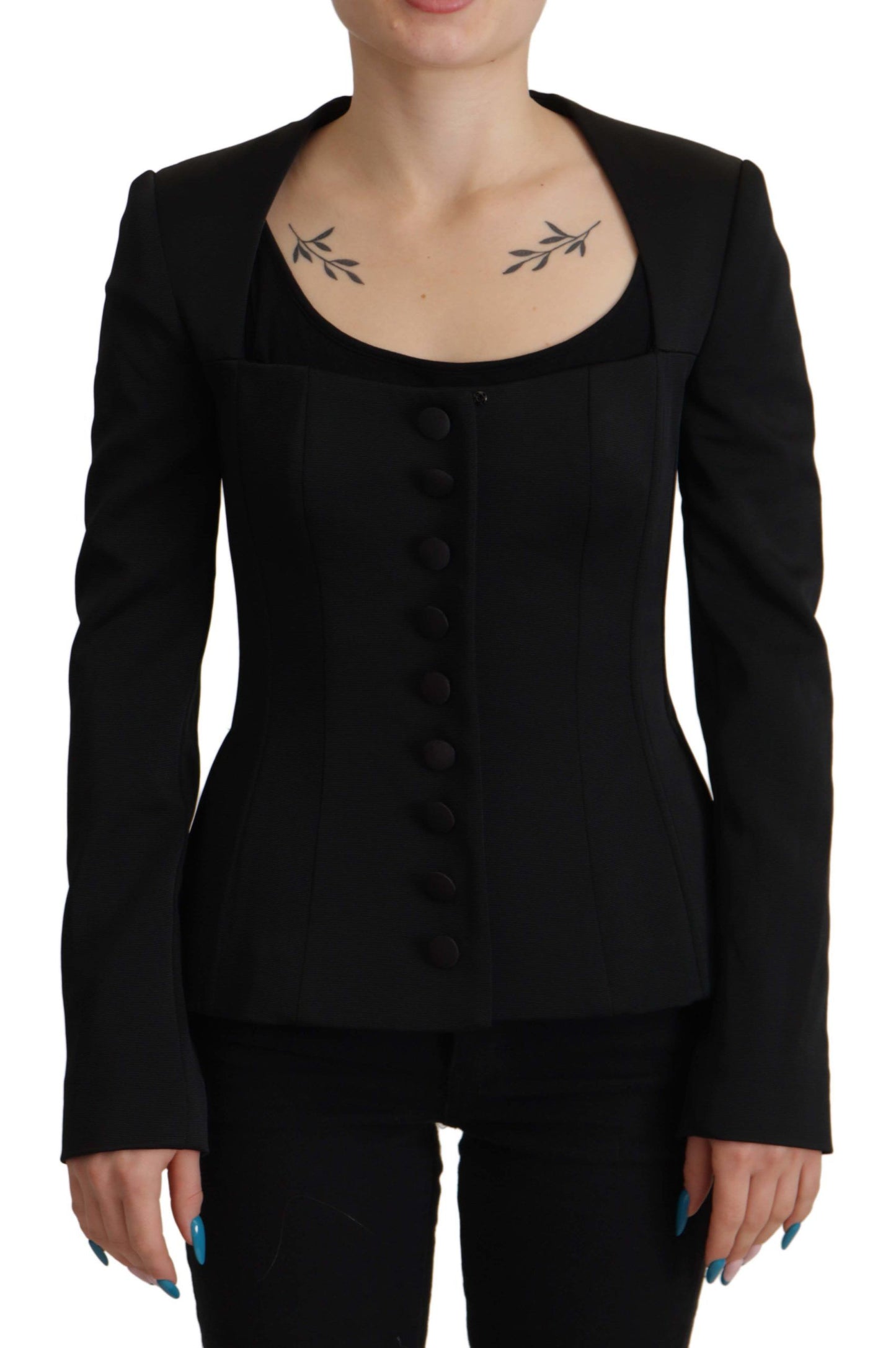 Dolce & Gabbana – Schwarze Slim Fit-Jacke mit langen Ärmeln und Druckknöpfen