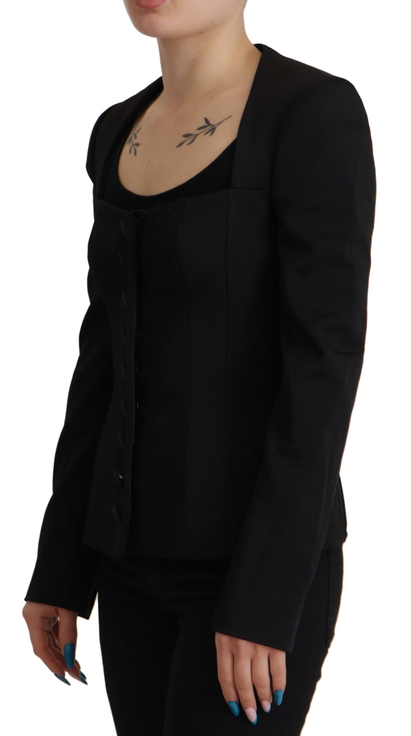 Dolce & Gabbana – Schwarze Slim Fit-Jacke mit langen Ärmeln und Druckknöpfen
