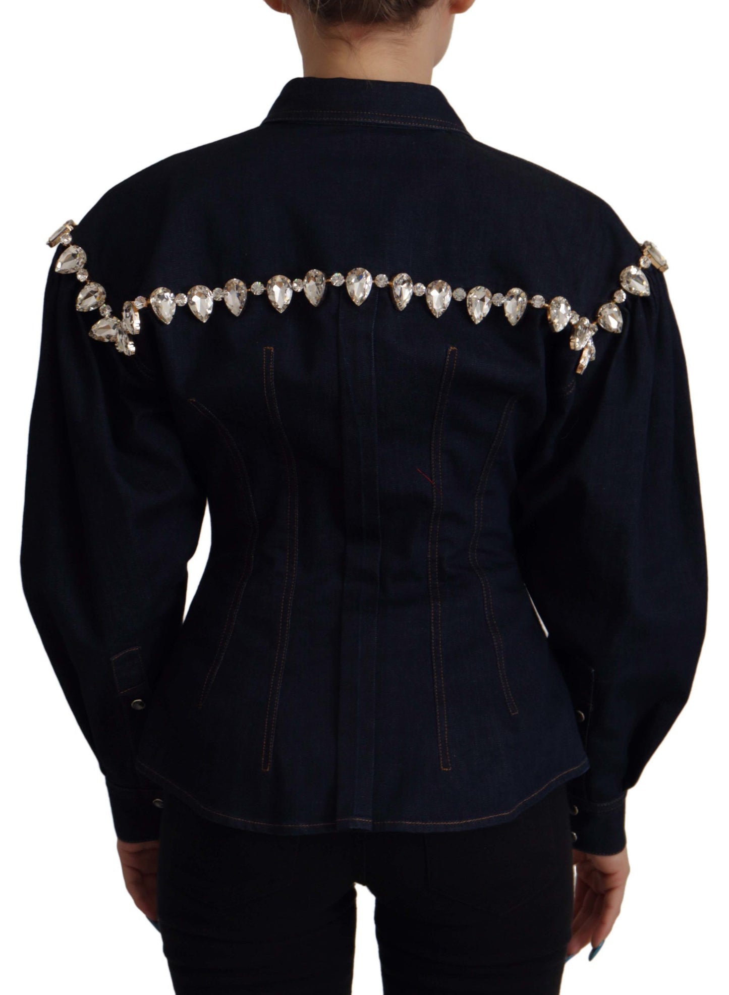 Dolce & Gabbana – Blaue Denim-Baumwolljacke mit Kristallverzierung
