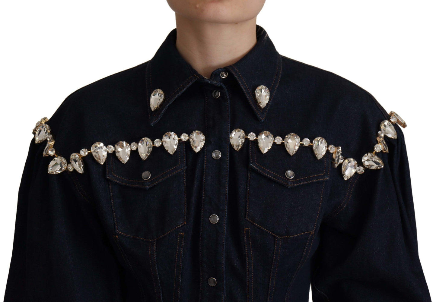 Dolce & Gabbana – Blaue Denim-Baumwolljacke mit Kristallverzierung