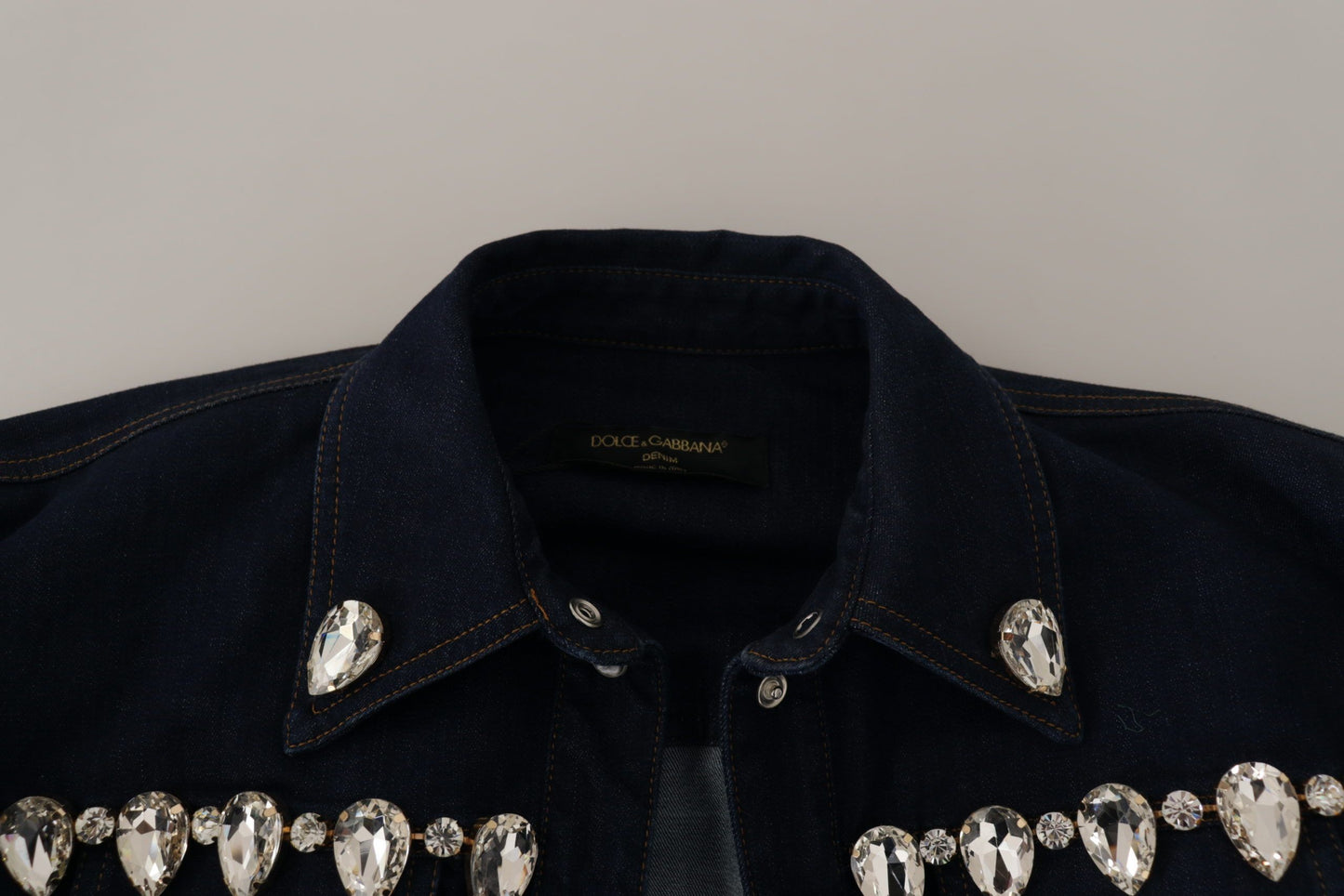 Dolce & Gabbana – Blaue Denim-Baumwolljacke mit Kristallverzierung