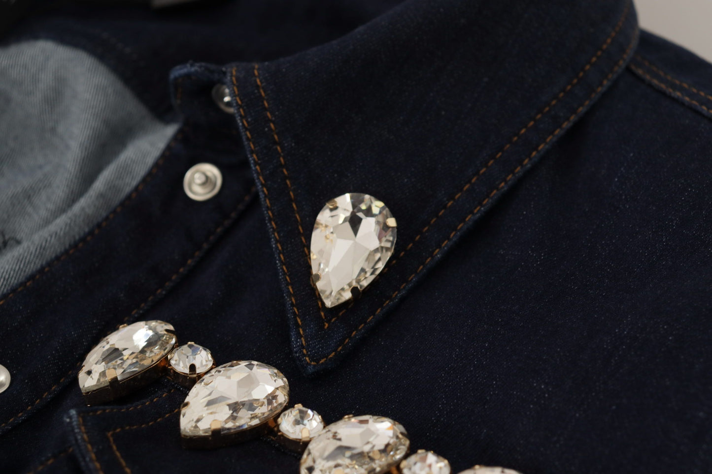 Dolce & Gabbana – Blaue Denim-Baumwolljacke mit Kristallverzierung