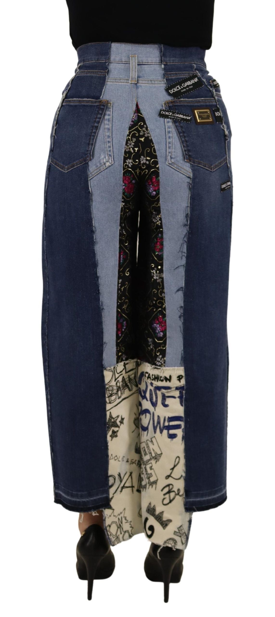 Dolce & Gabbana Mehrfarbige Patchwork-DG-Mode-Jeanshose mit weitem Bein