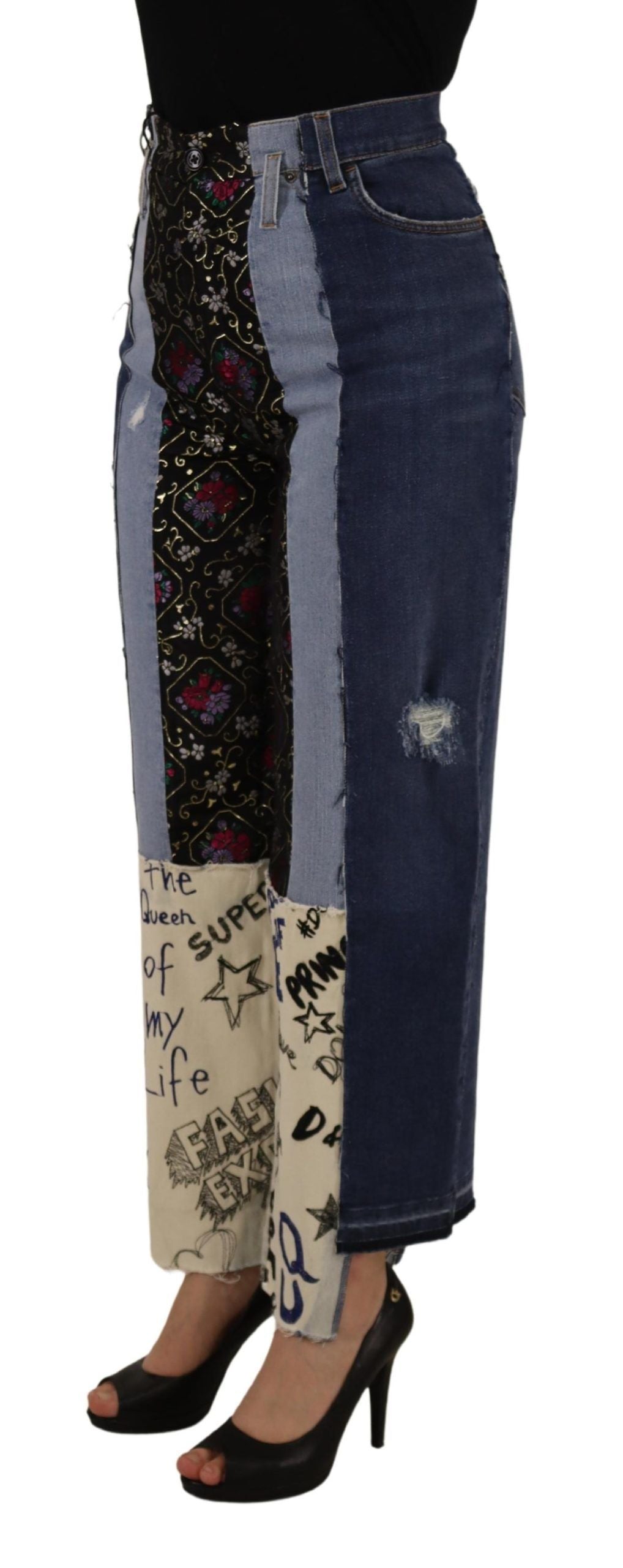Dolce & Gabbana Mehrfarbige Patchwork-DG-Mode-Jeanshose mit weitem Bein