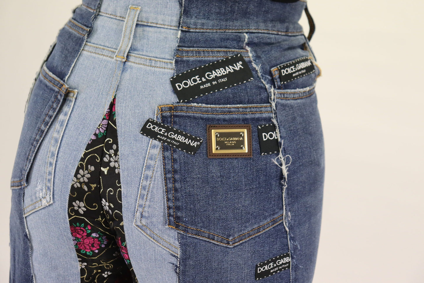 Dolce & Gabbana Mehrfarbige Patchwork-DG-Mode-Jeanshose mit weitem Bein