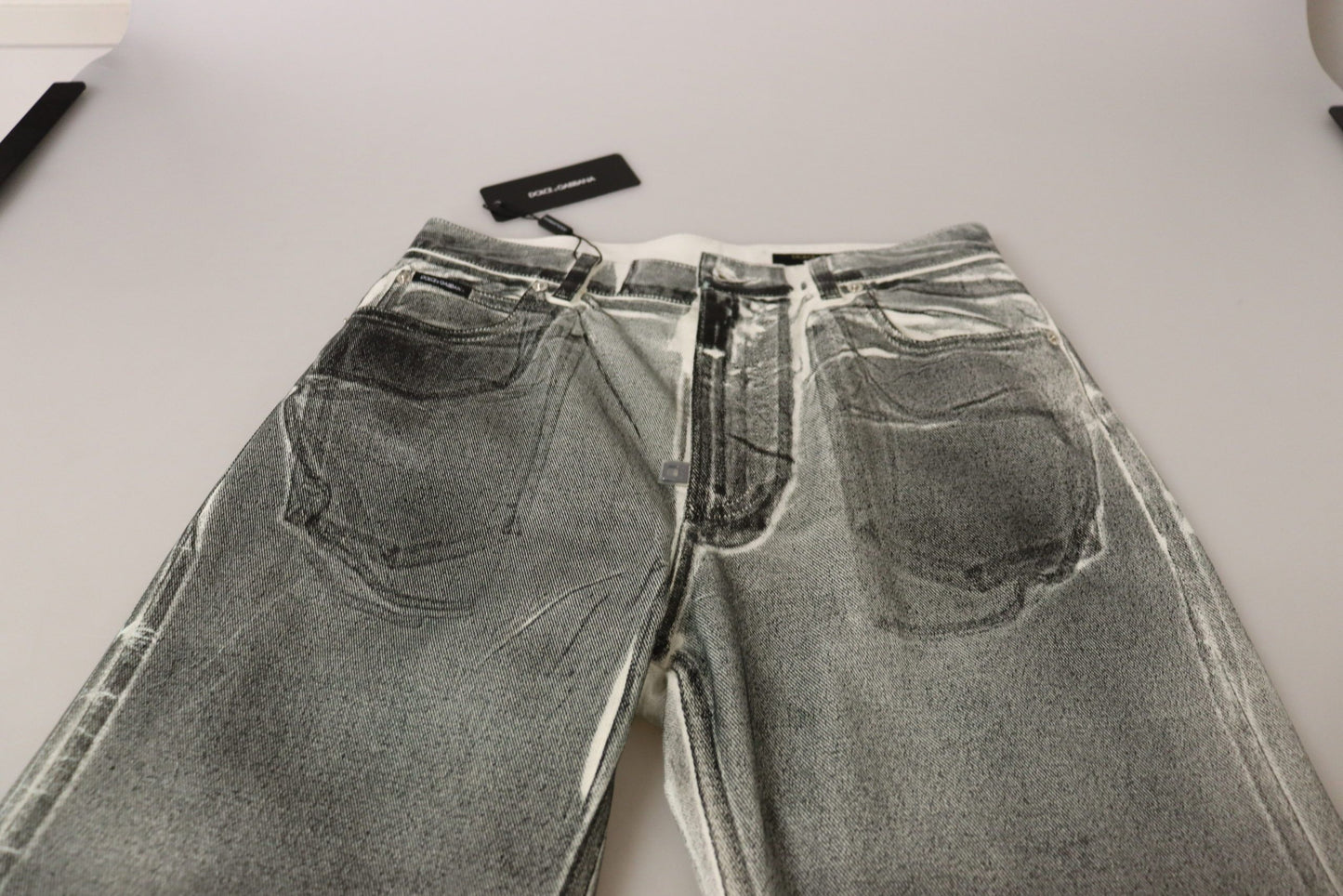 Dolce & Gabbana Grau verwaschene Jeanshose mit hoher Taille aus Baumwolle