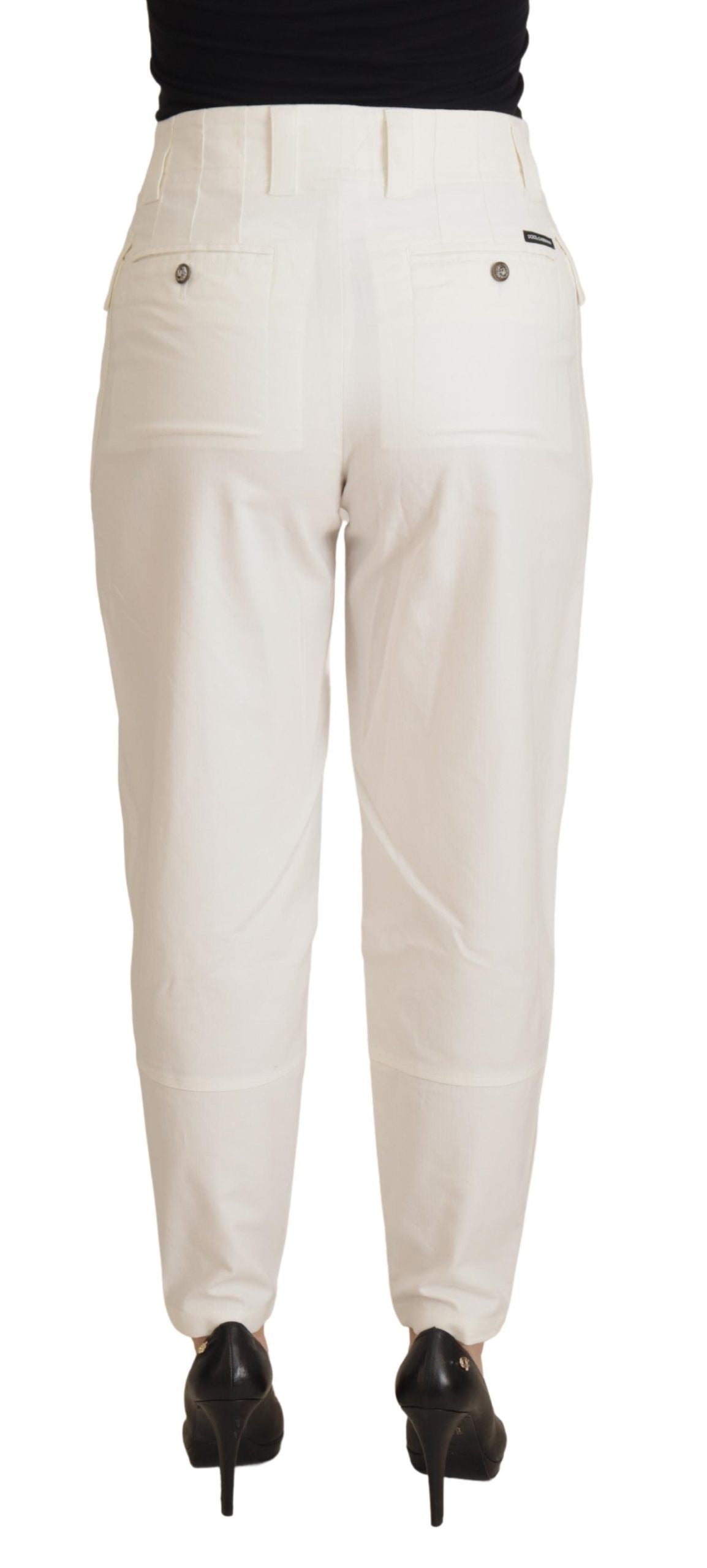 Dolce & Gabbana Weiße hoch taillierte konische Baumwollhose für Damen
