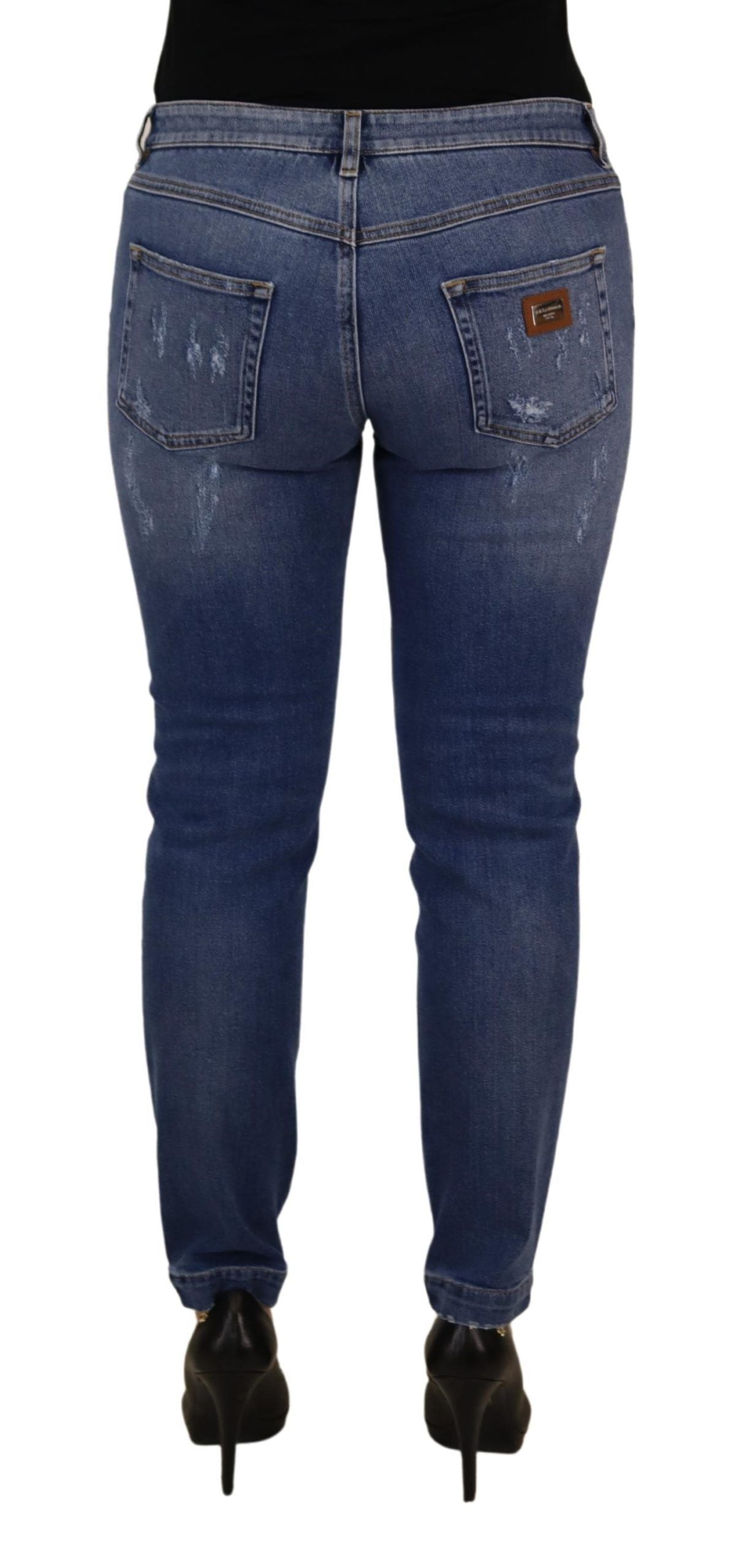 Dolce & Gabbana – Skinny-Jeans aus gewaschener Baumwolle mit niedriger Taille in Blau