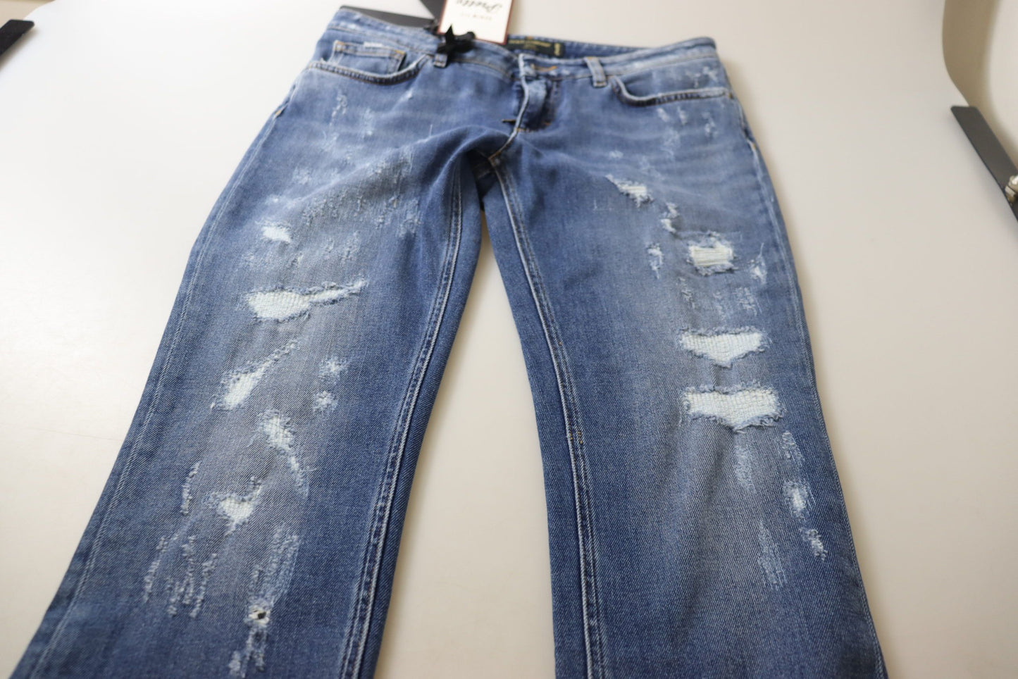 Dolce & Gabbana – Skinny-Jeans aus gewaschener Baumwolle mit niedriger Taille in Blau