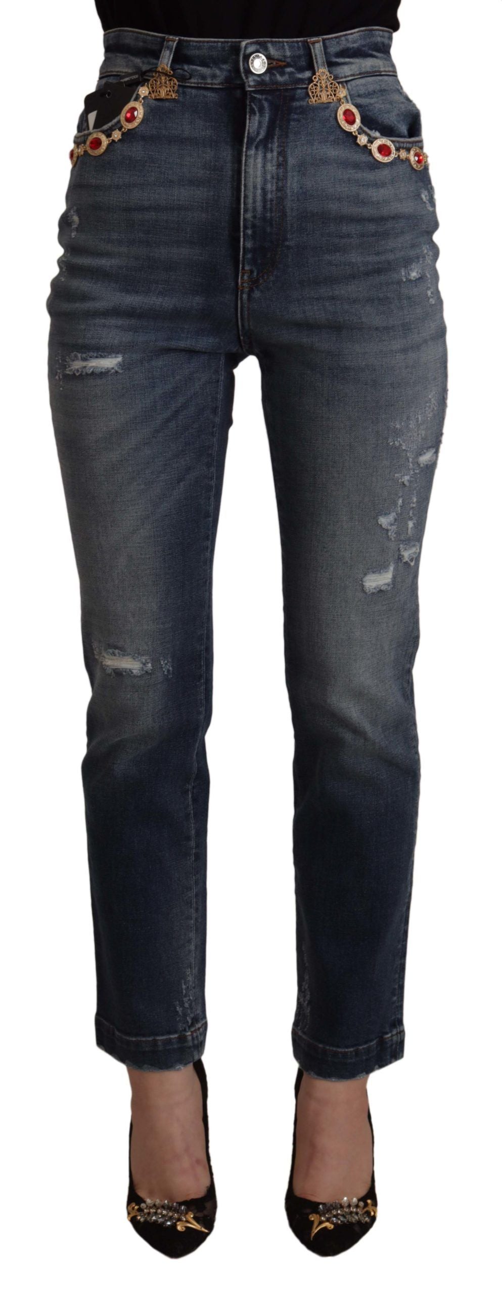 Dolce & Gabbana – Blaue Jeanshose mit Kristallverzierung