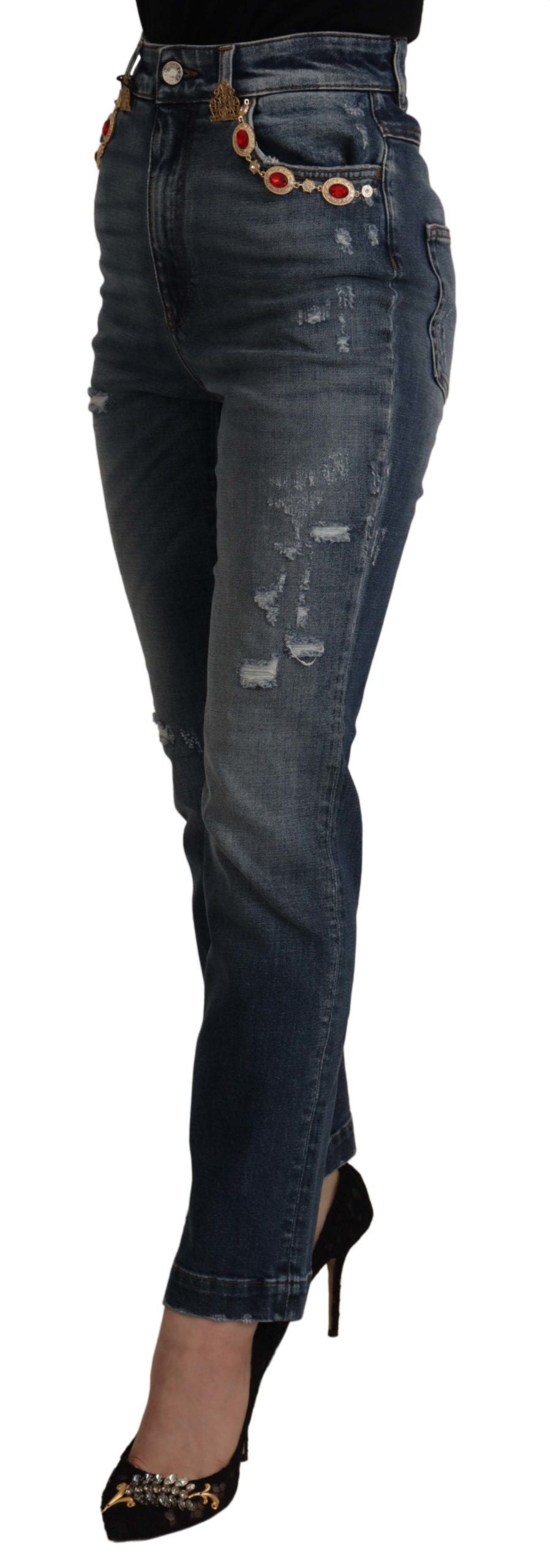Dolce & Gabbana – Blaue Jeanshose mit Kristallverzierung