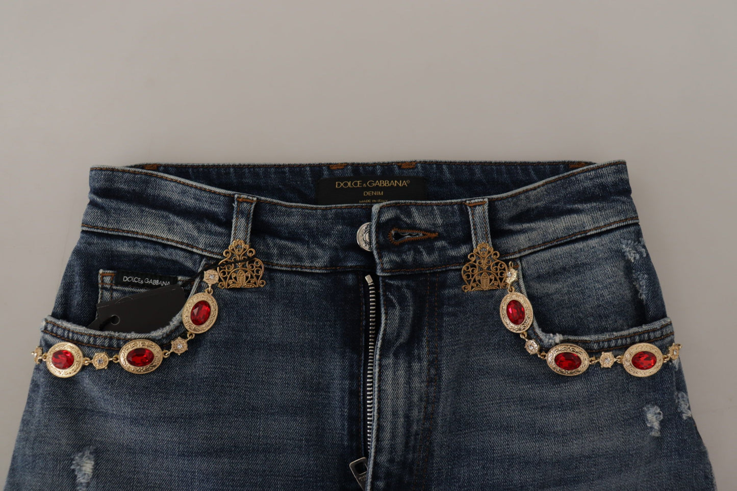 Dolce & Gabbana – Blaue Jeanshose mit Kristallverzierung