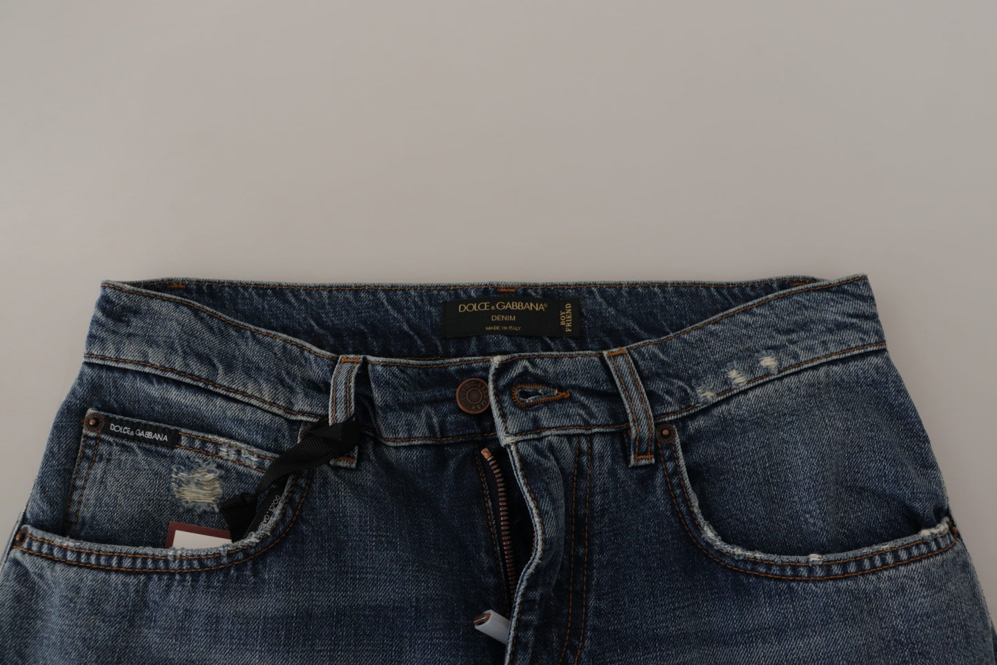 Dolce & Gabbana Blue Denim Barock Herz Logo Patch Hose Jeans