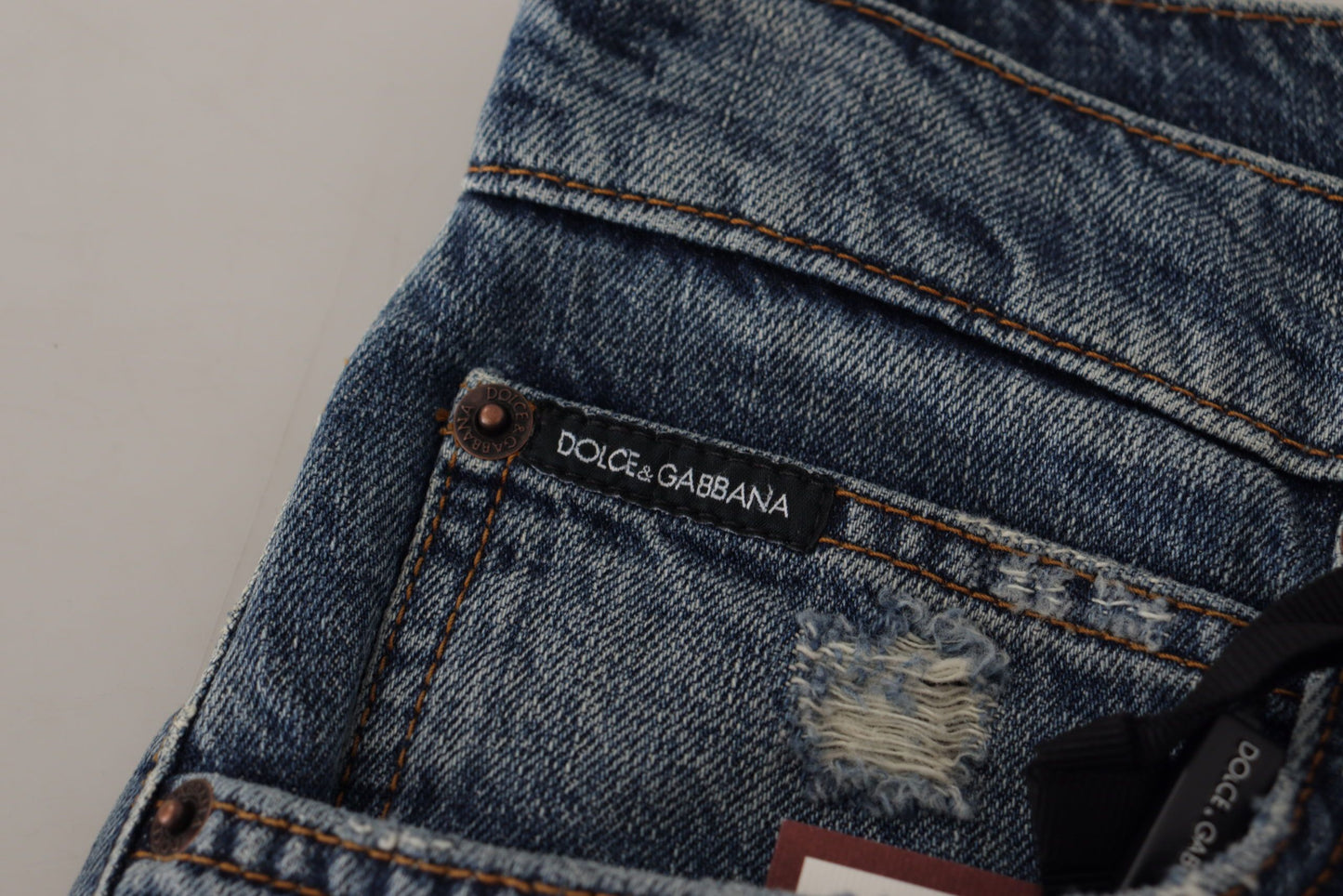 Dolce & Gabbana Blue Denim Barock Herz Logo Patch Hose Jeans