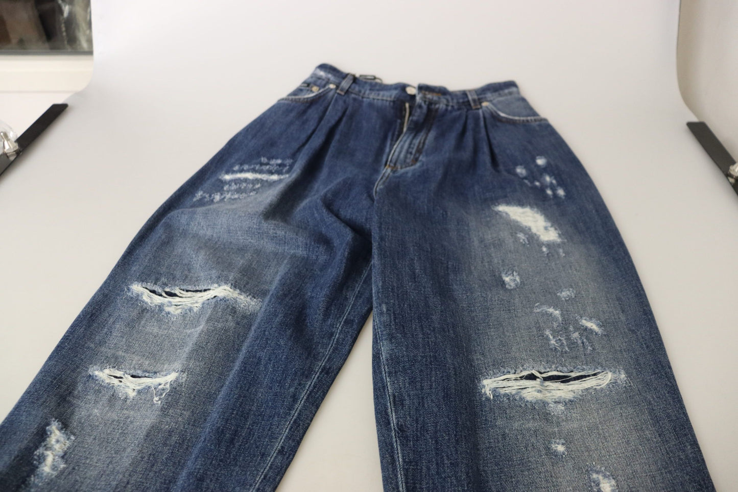 Dolce & Gabbana – Blau verwaschene Hose mit hoher Taille und lockerer Passform