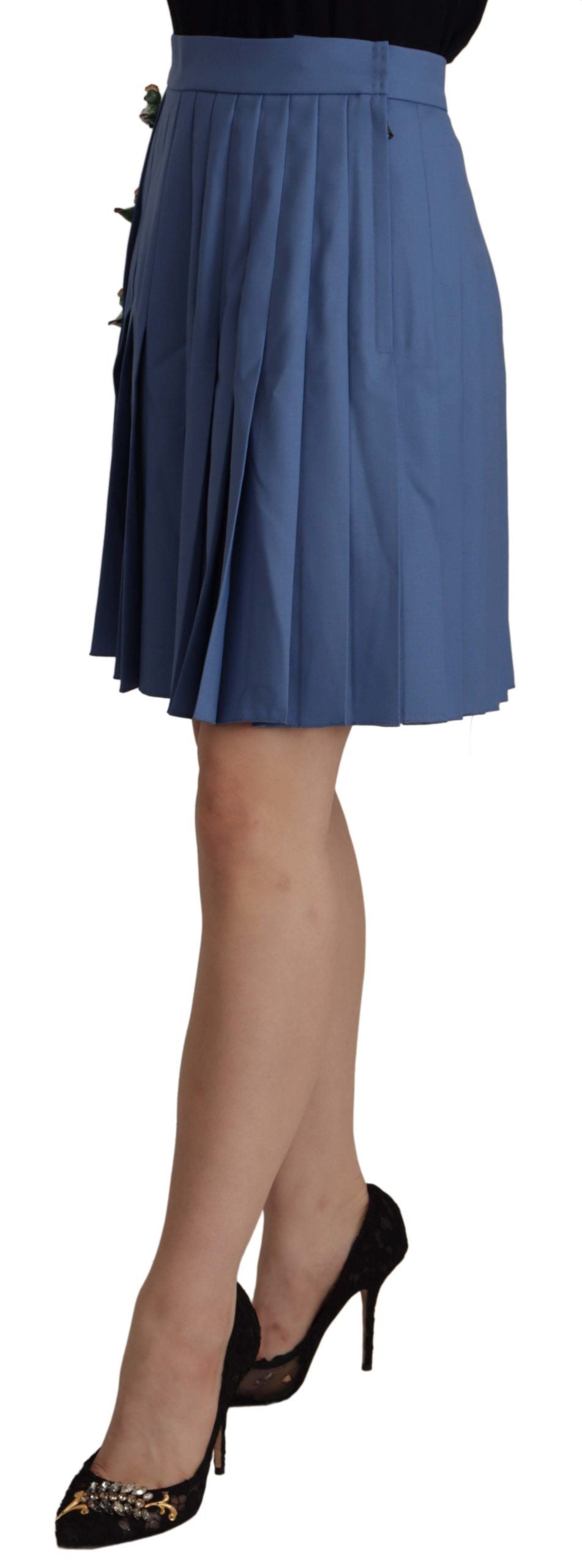 Dolce & Gabbana Blauer verzierter Plissee-Minirock aus Wolle