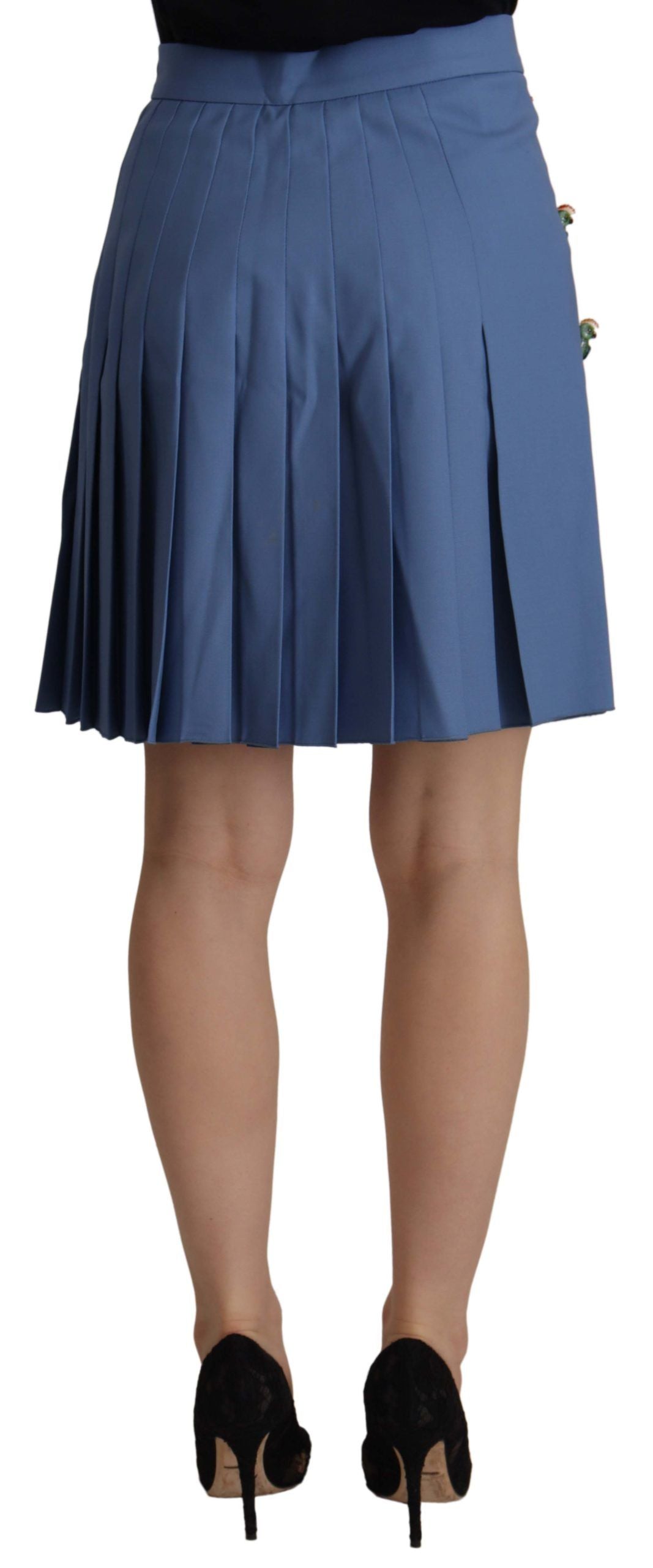 Dolce & Gabbana Blauer verzierter Plissee-Minirock aus Wolle