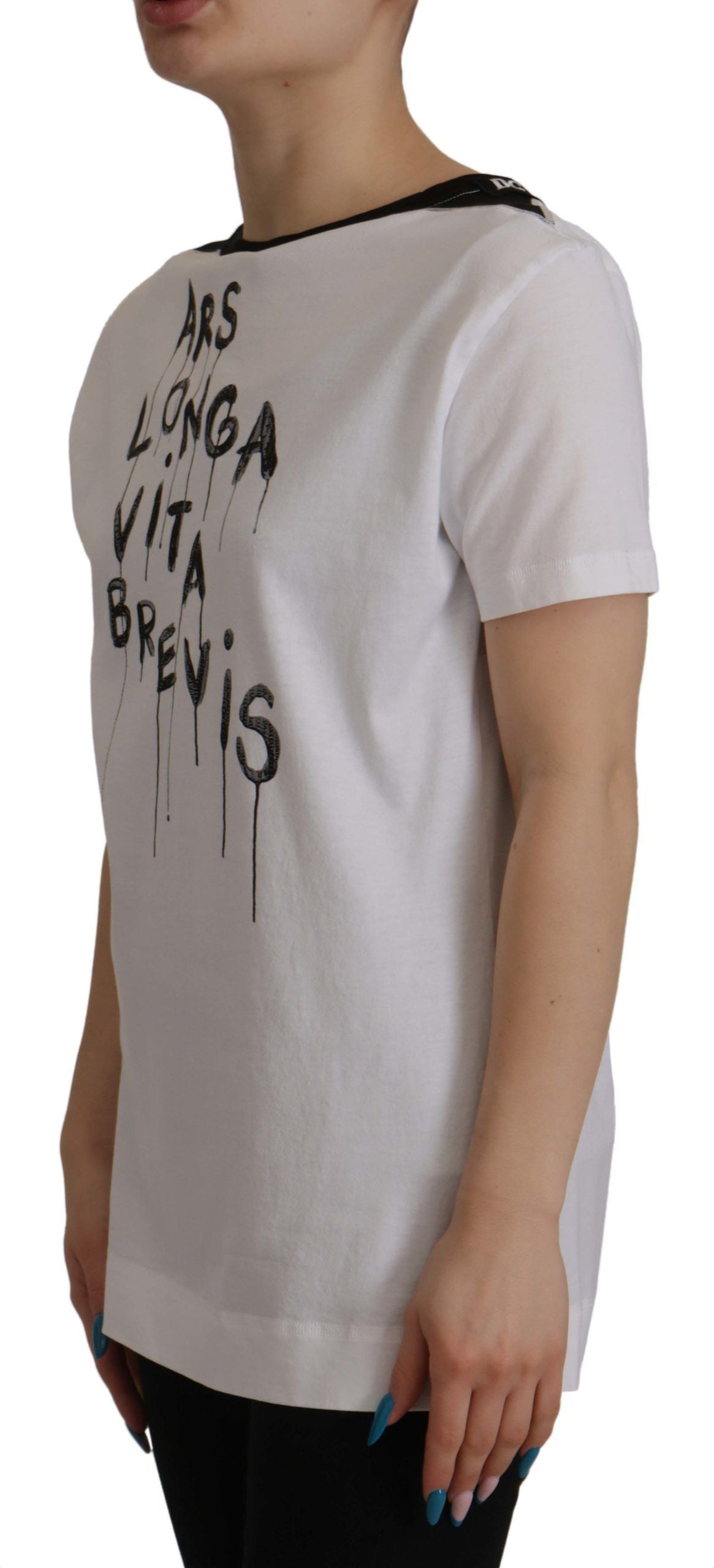 Dolce & Gabbana – Weißes Baumwoll-T-Shirt mit Rundhalsausschnitt und Slogan-Print