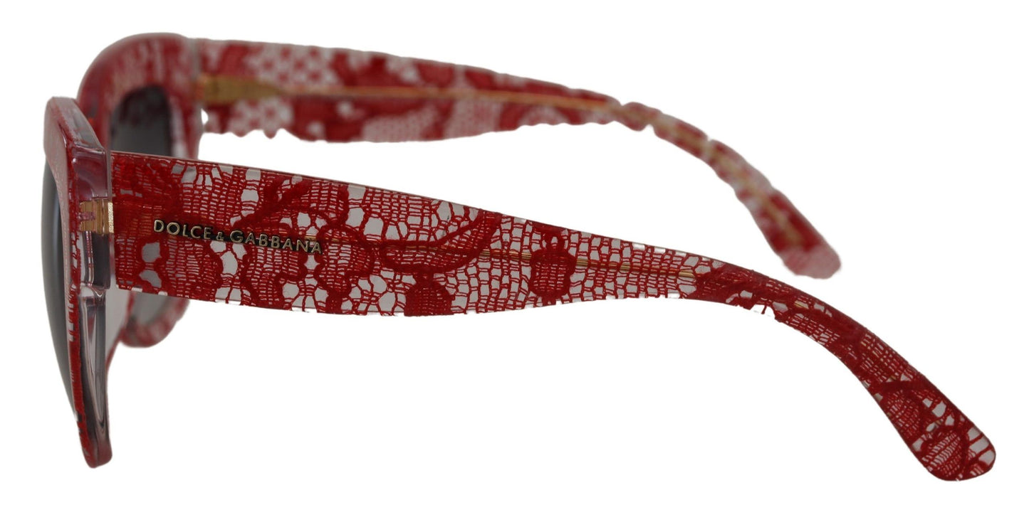 Dolce & Gabbana – Rechteckige Sonnenbrille DG4231F aus rotem Acetat mit Spitze