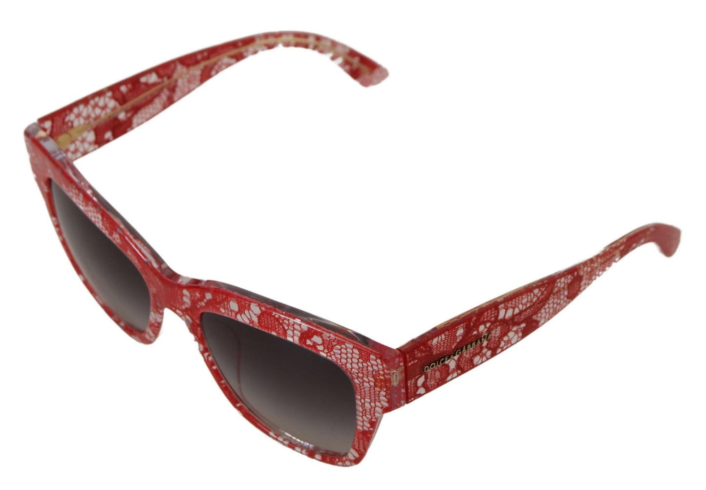 Dolce & Gabbana – Rechteckige Sonnenbrille DG4231F aus rotem Acetat mit Spitze