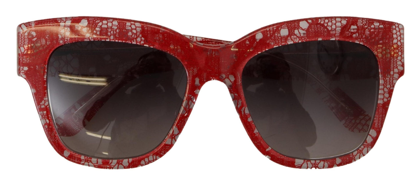 Dolce & Gabbana – Rechteckige Sonnenbrille DG4231F aus rotem Acetat mit Spitze